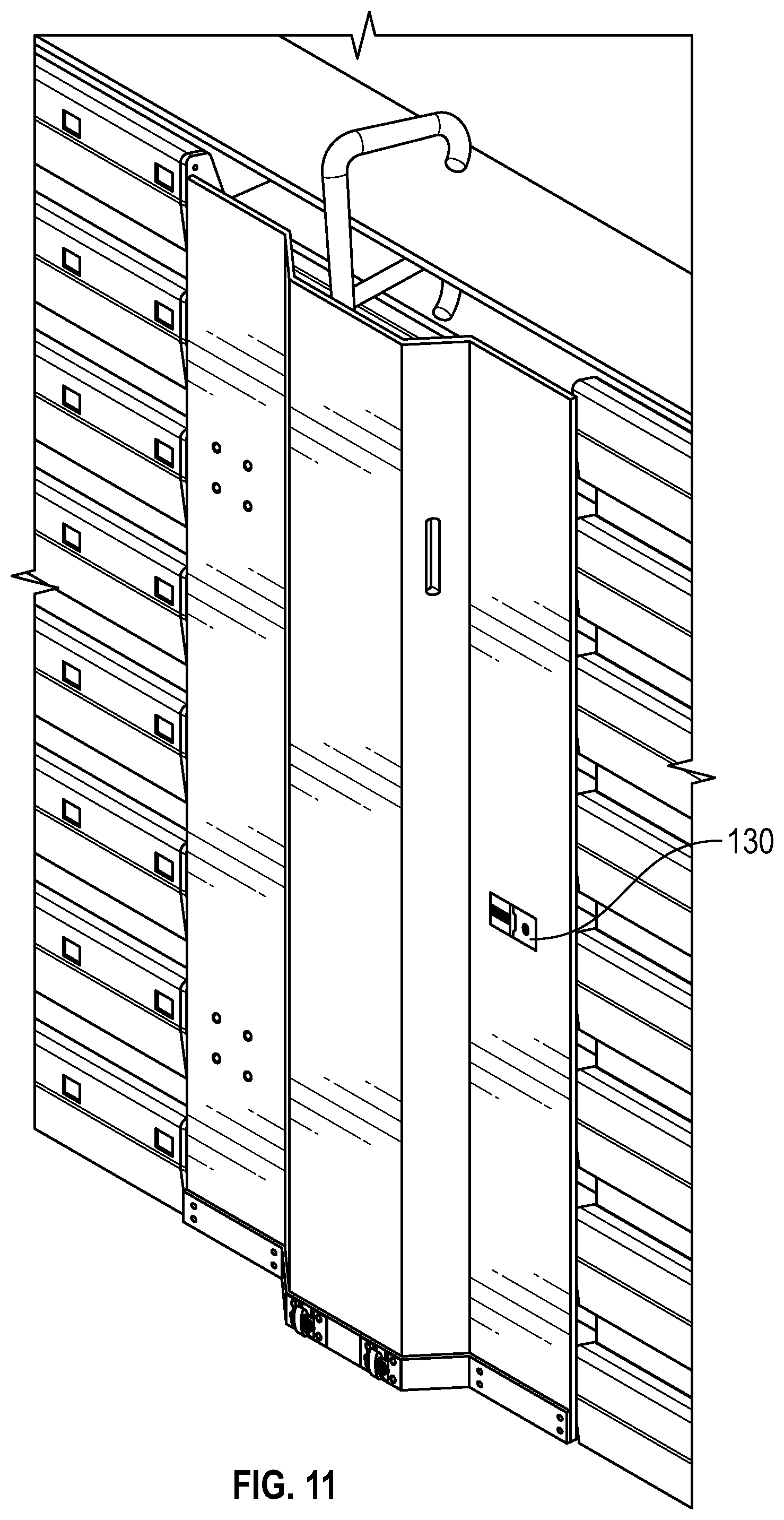Patent US12312829 Figure 10 – System and method for preventing access to steps in retracted bleachers