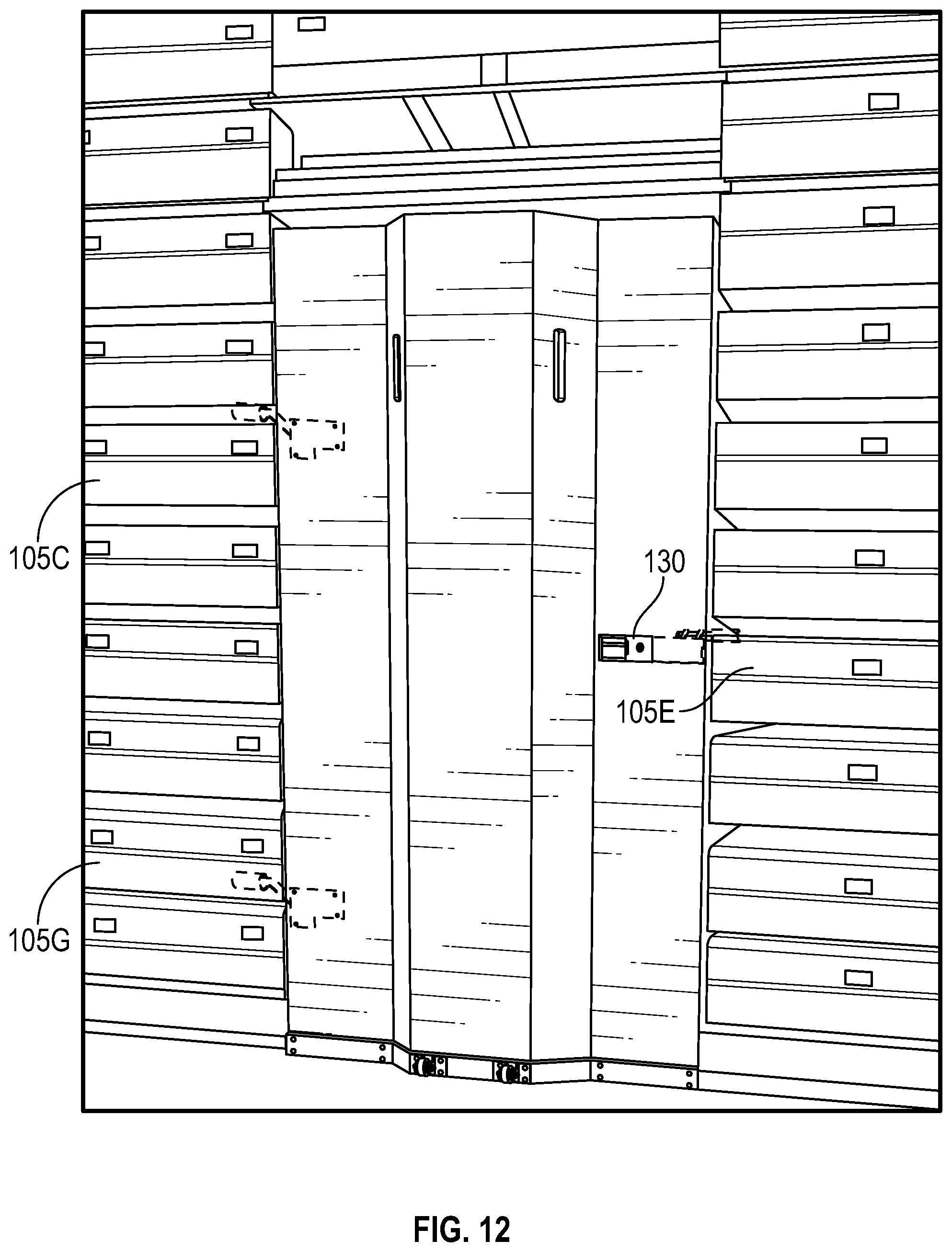Patent US12312829 Figure 11 – System and method for preventing access to steps in retracted bleachers