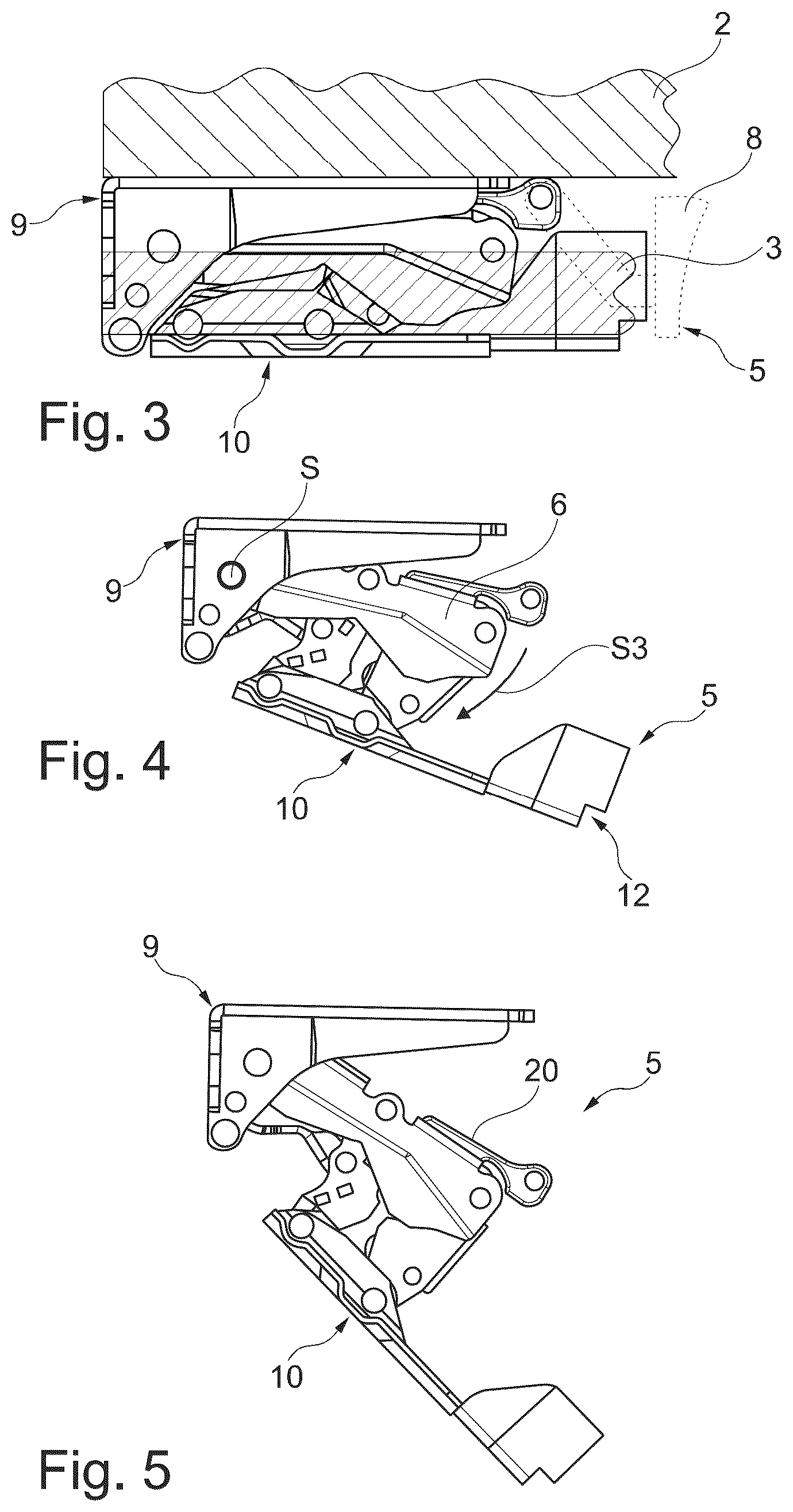Patent US12312849 Figure 2 – Hinge assembly and piece of furniture or domestic appliance