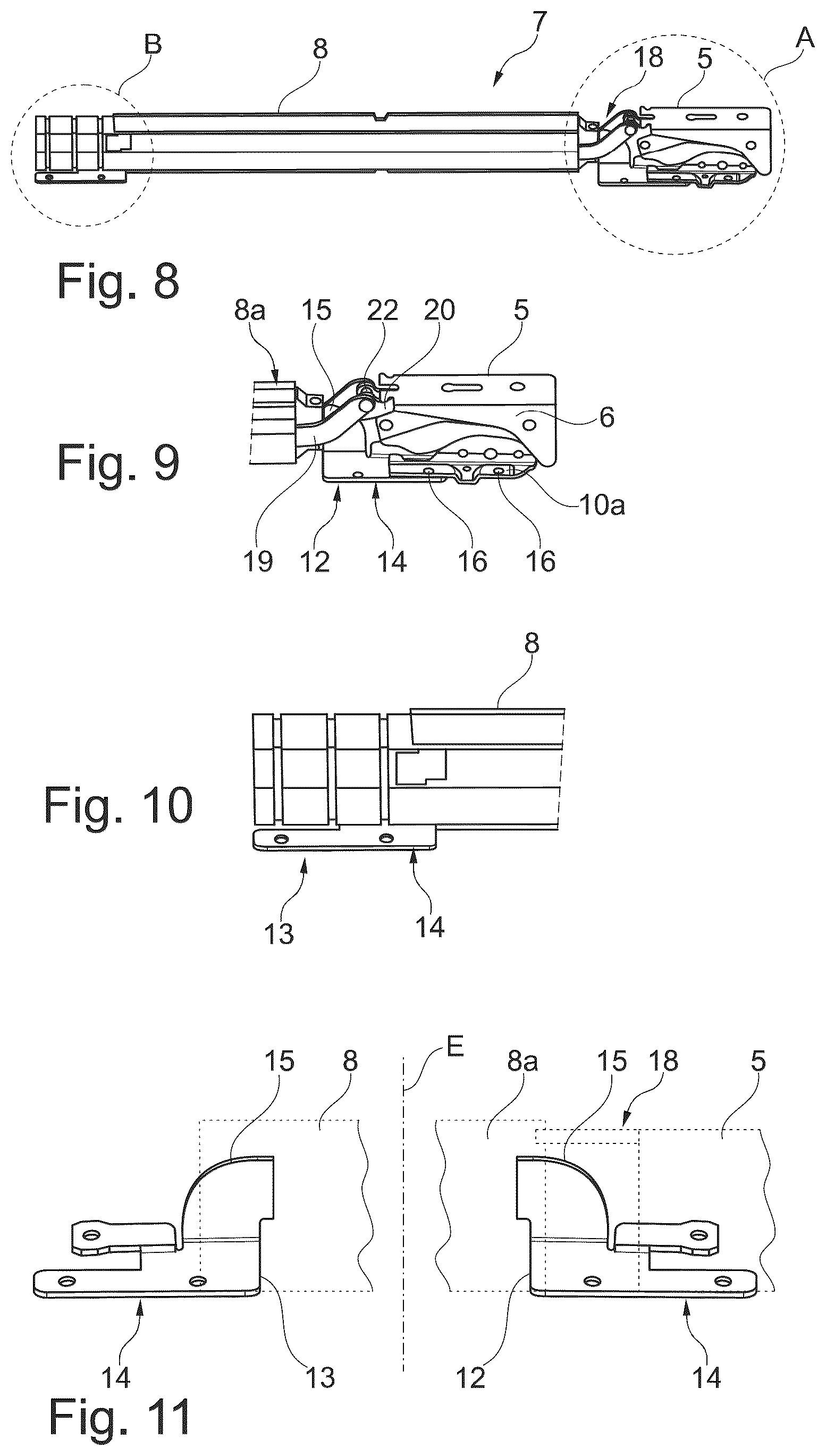 Patent US12312849 Figure 4 – Hinge assembly and piece of furniture or domestic appliance