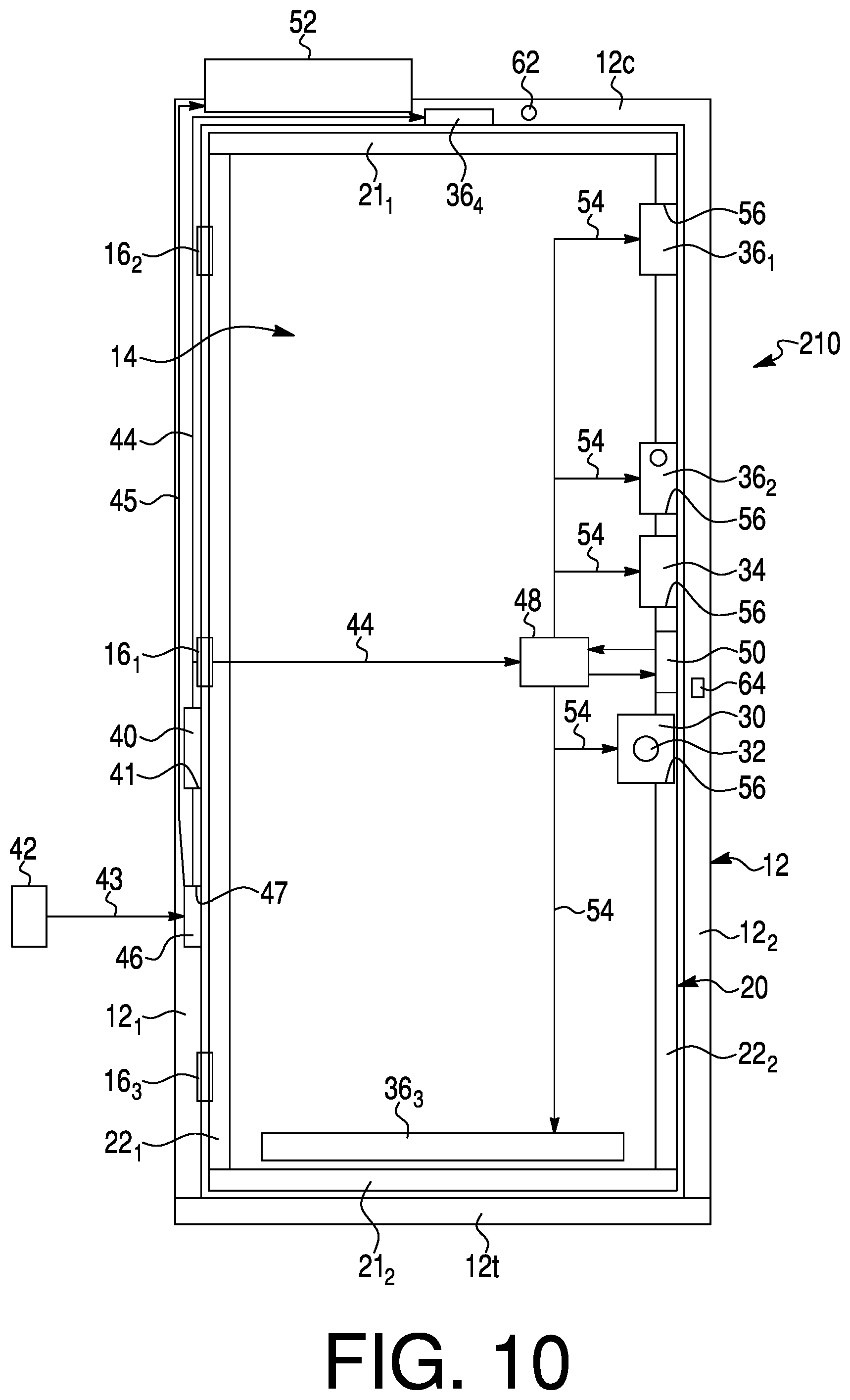 Patent US12312852 Figure 8 – Door assembly with high and low voltage electrical power supplies for integrated electric devices and methods of operating the door