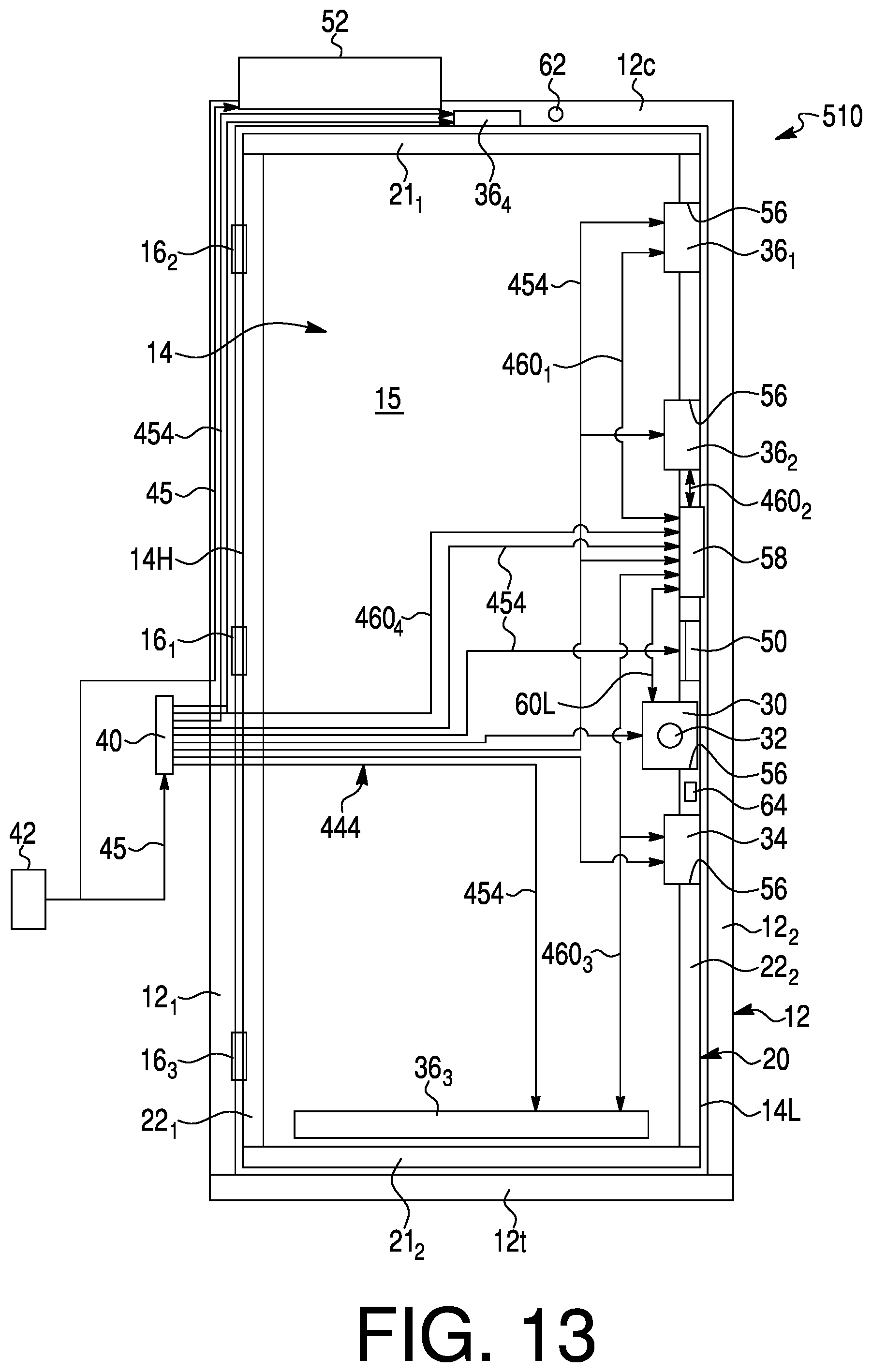 Patent US12312852 Figure 11 – Door assembly with high and low voltage electrical power supplies for integrated electric devices and methods of operating the door