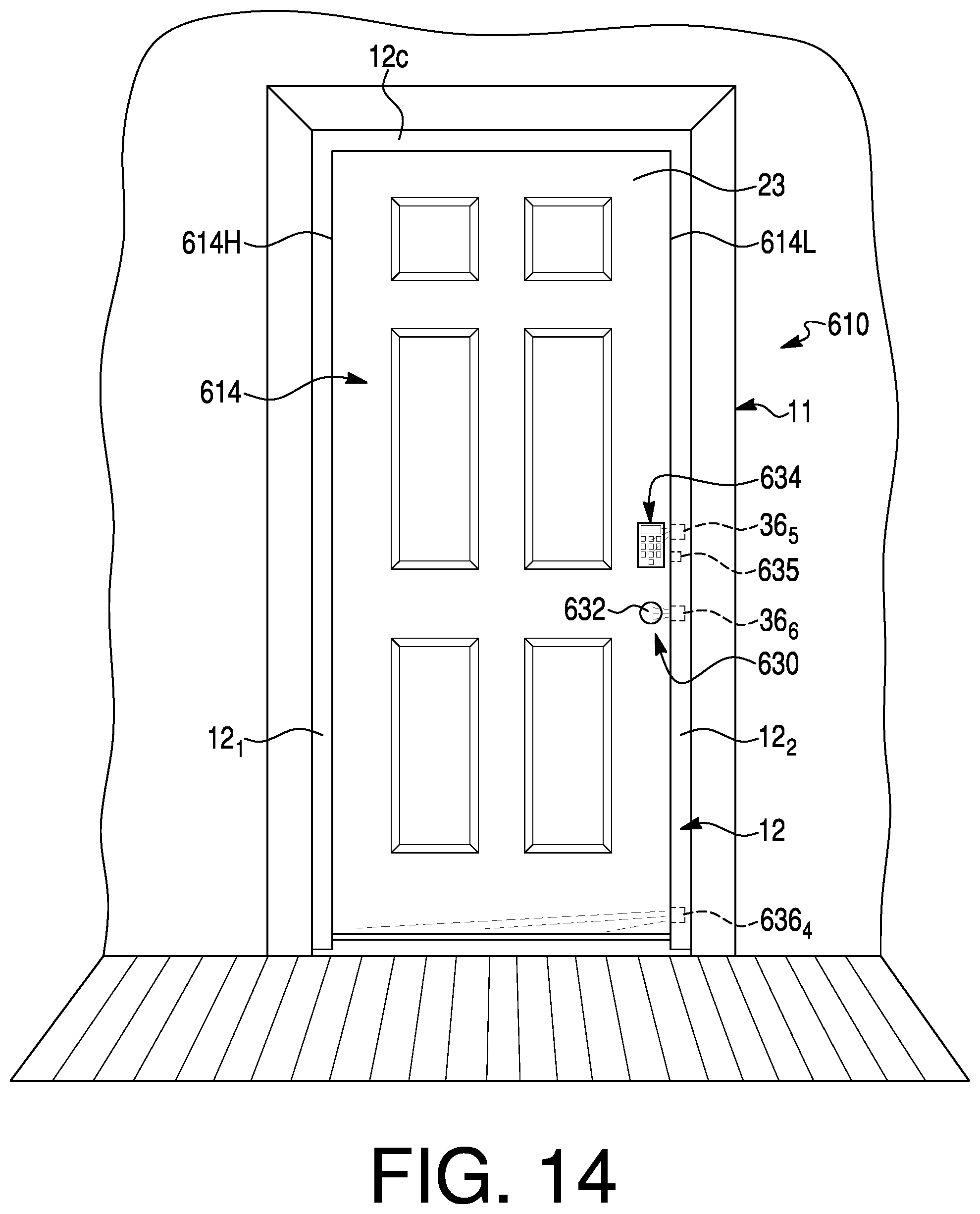 Patent US12312852 Figure 12 – Door assembly with high and low voltage electrical power supplies for integrated electric devices and methods of operating the door
