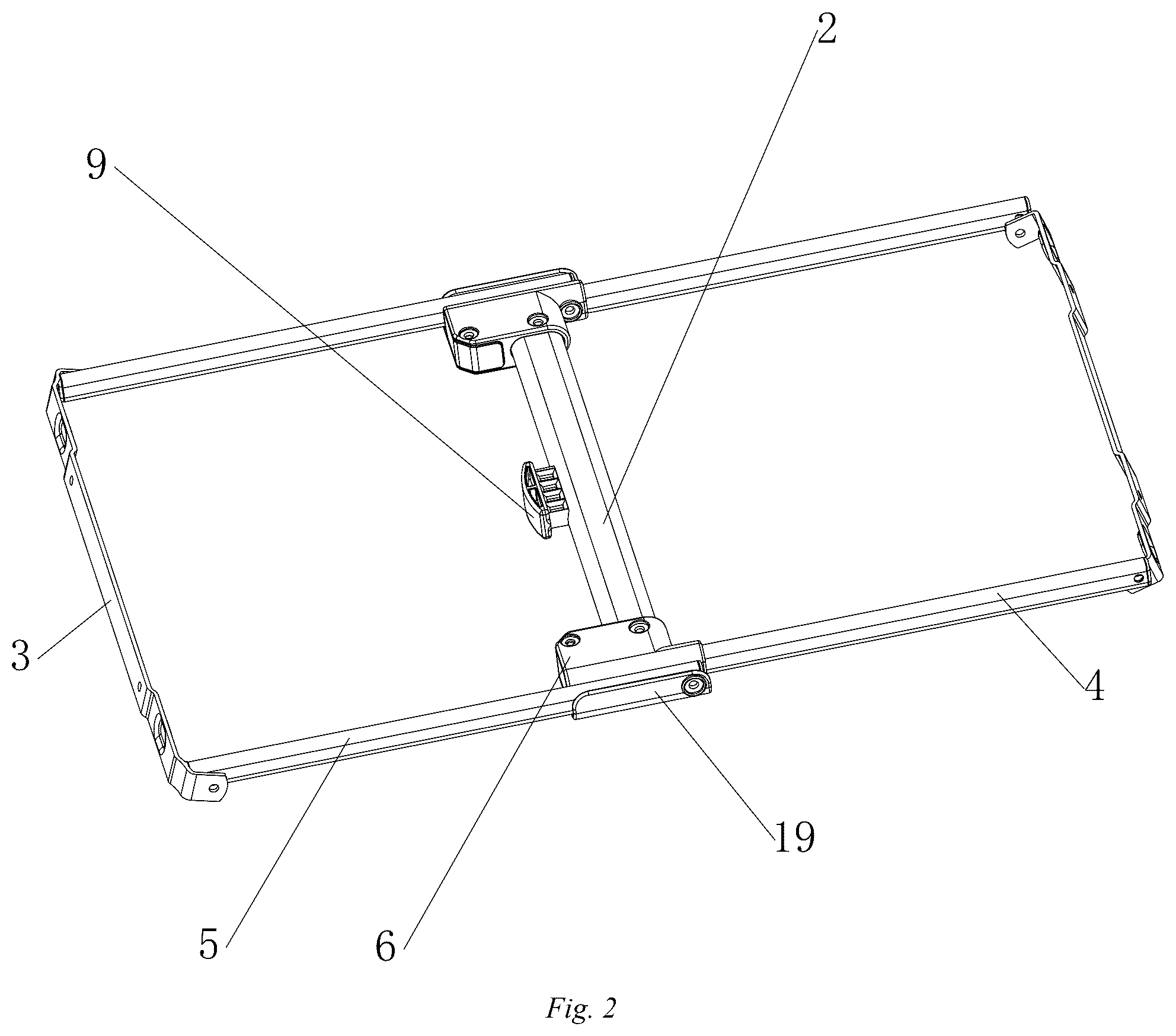 Patent US12312864 Figure 2 – Connecting rod stabilizing structure for herringbone ladder