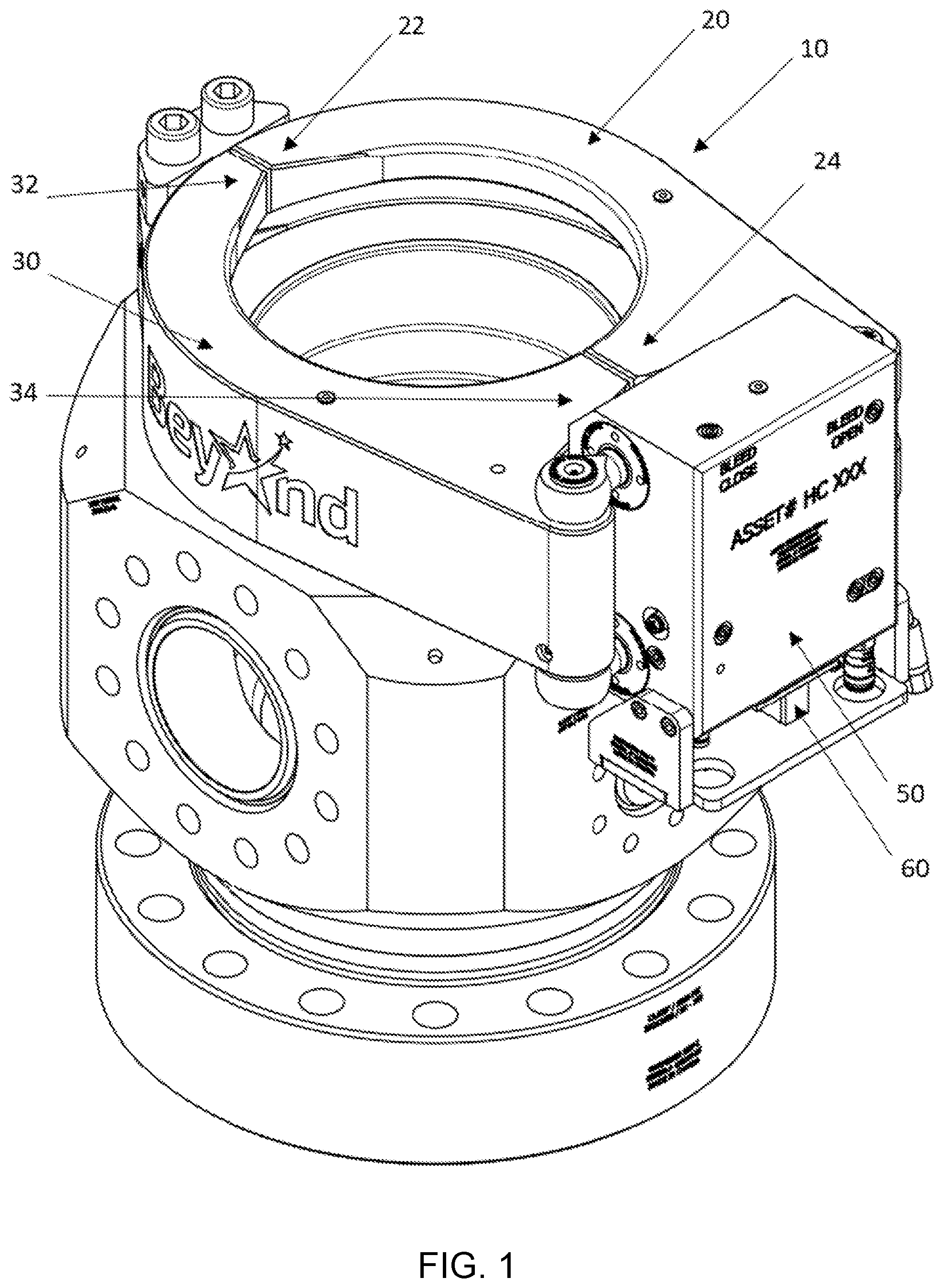 Patent US12312899 Figure 1 – Powered clamp assembly
