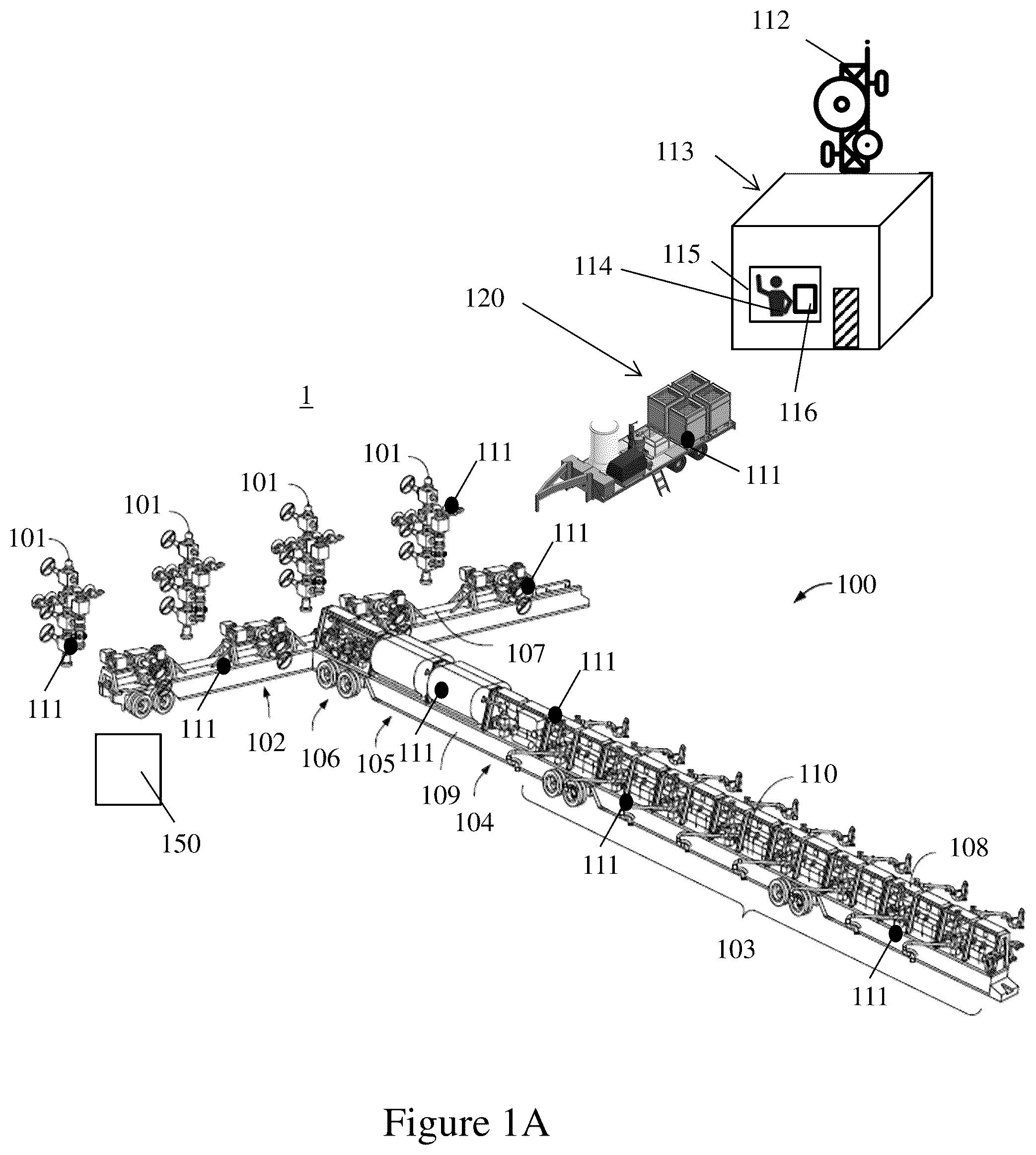 Patent US12312929 Figure 1 – System and method for an automated and intelligent frac pad