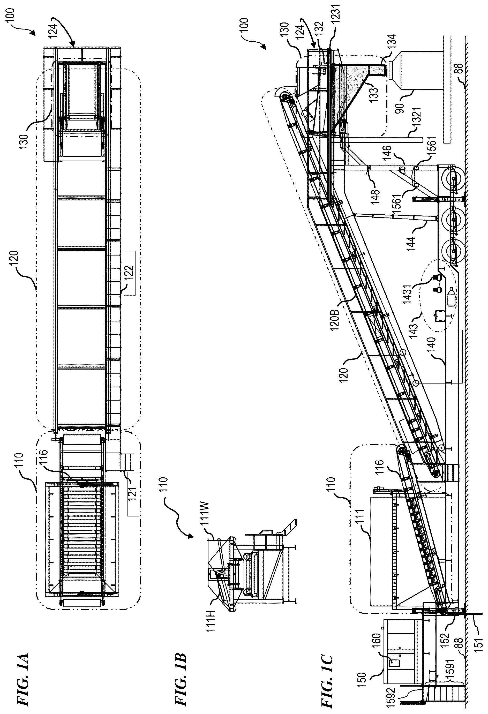 Patent US12312931 Figure 1 – Trailer-integrated self-contained frac-sand system and method with safety features