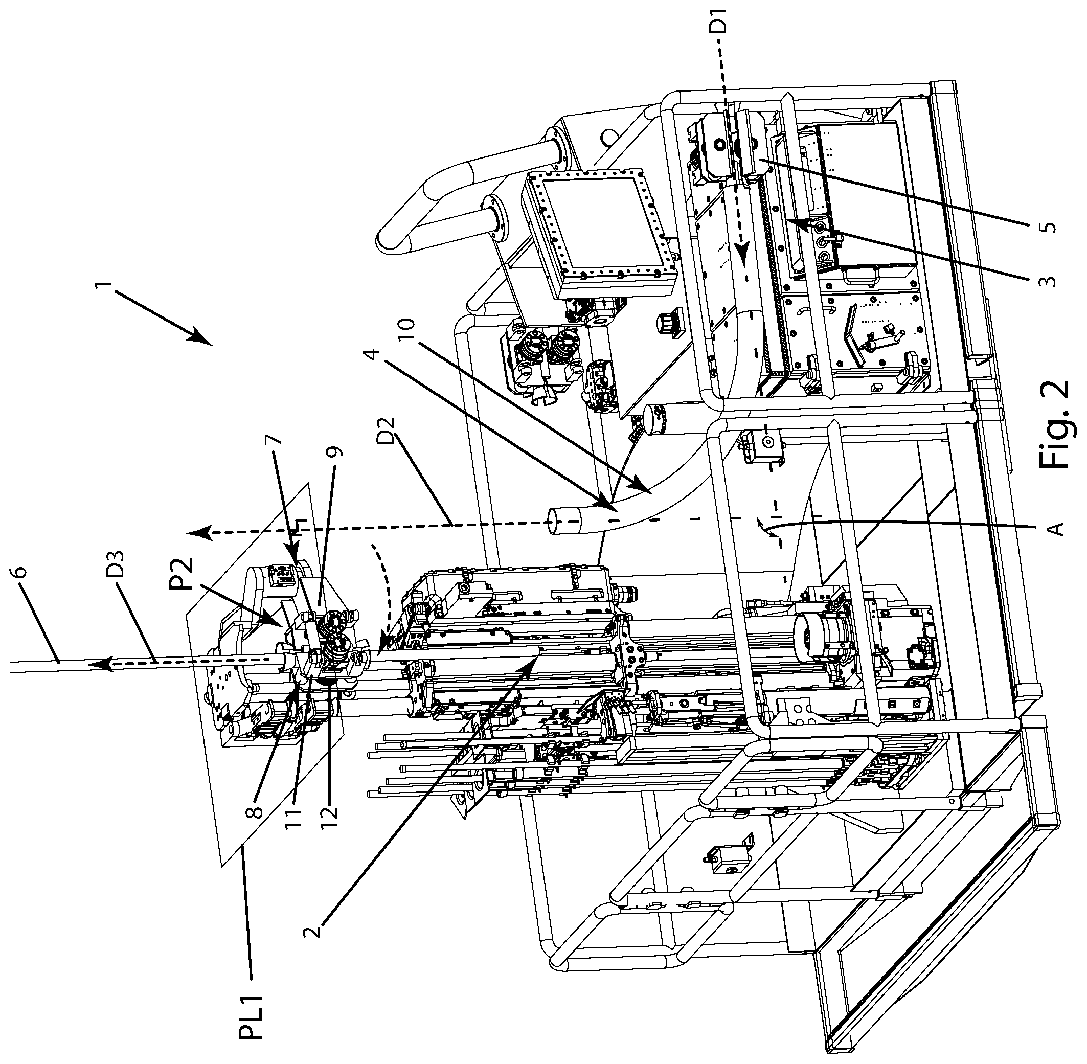 Patent US12312957 Figure 2 – Cable handling device for cable bolts
