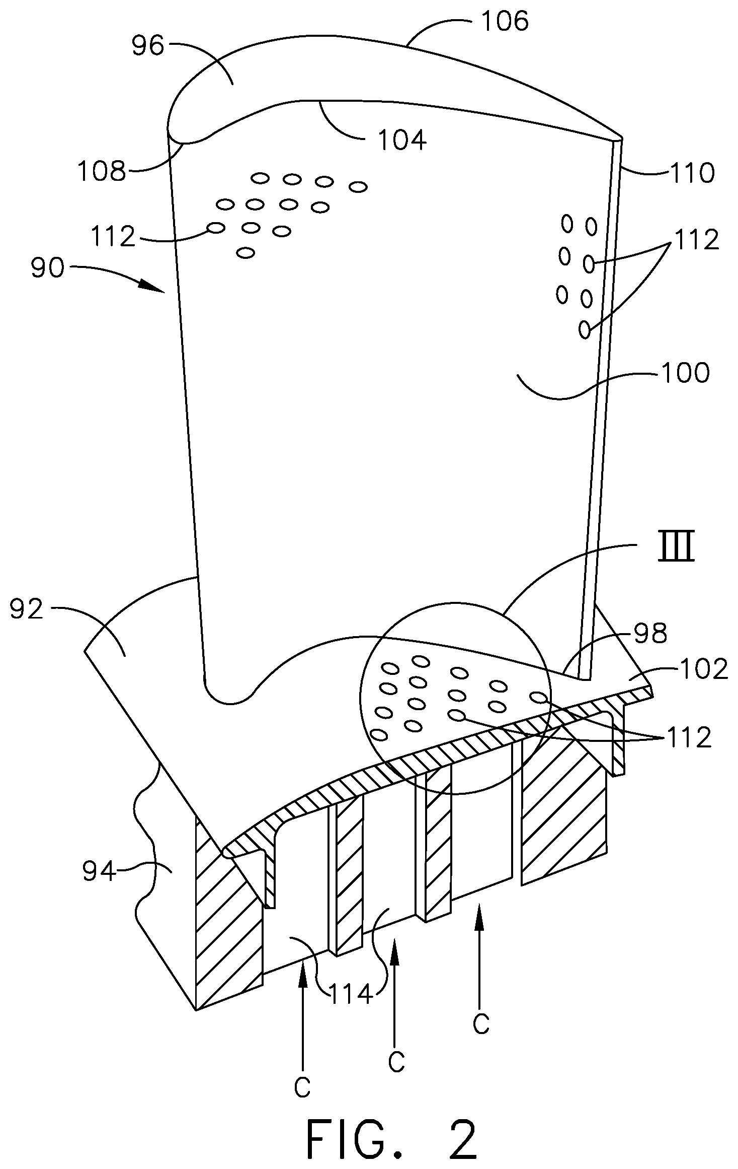 Patent US12312975 Figure 2 – Component for a turbine engine with a cooling hole