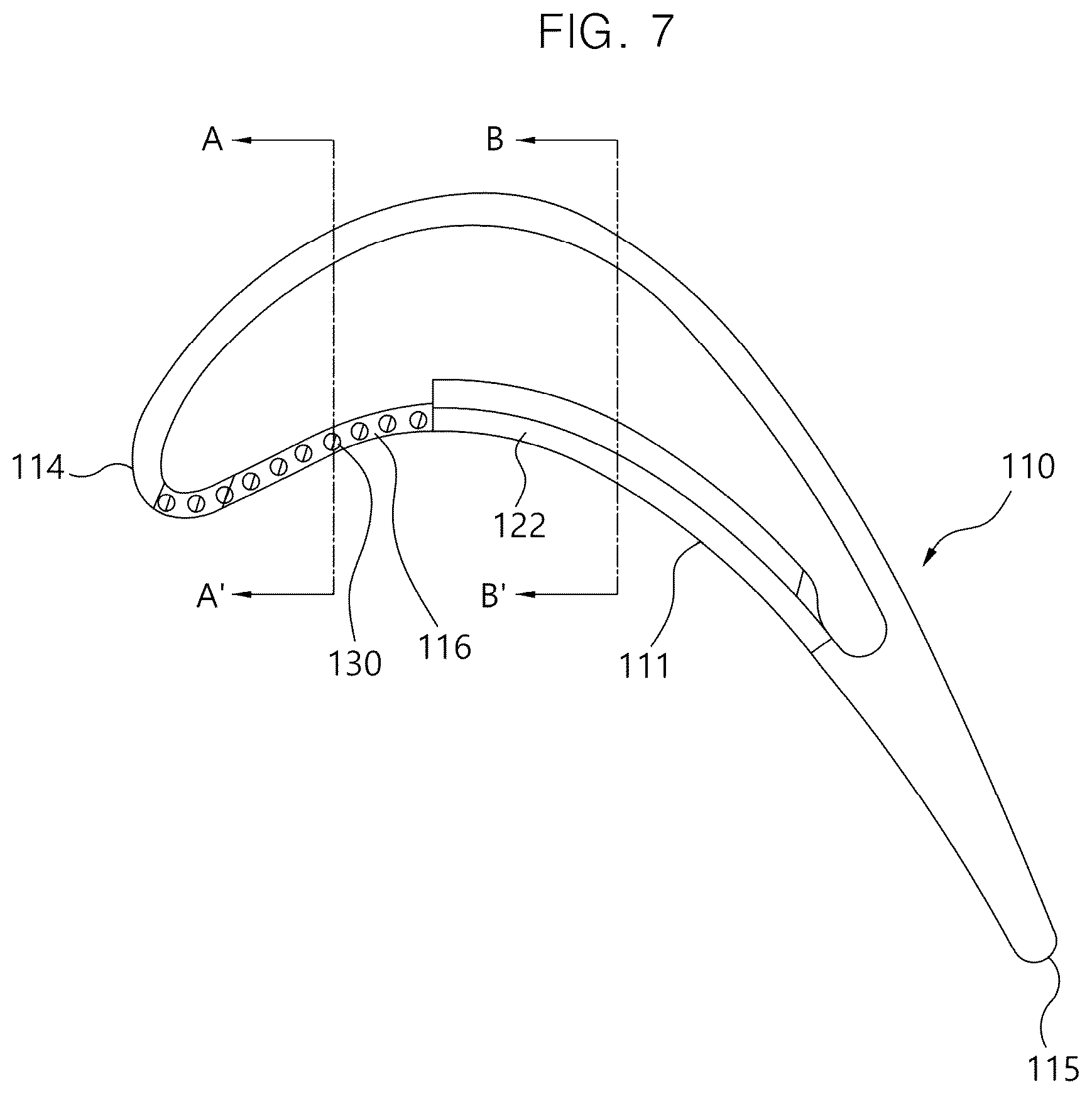 Patent US12312976 Figure 7 – Gas turbine blade having shelf squealer tip
