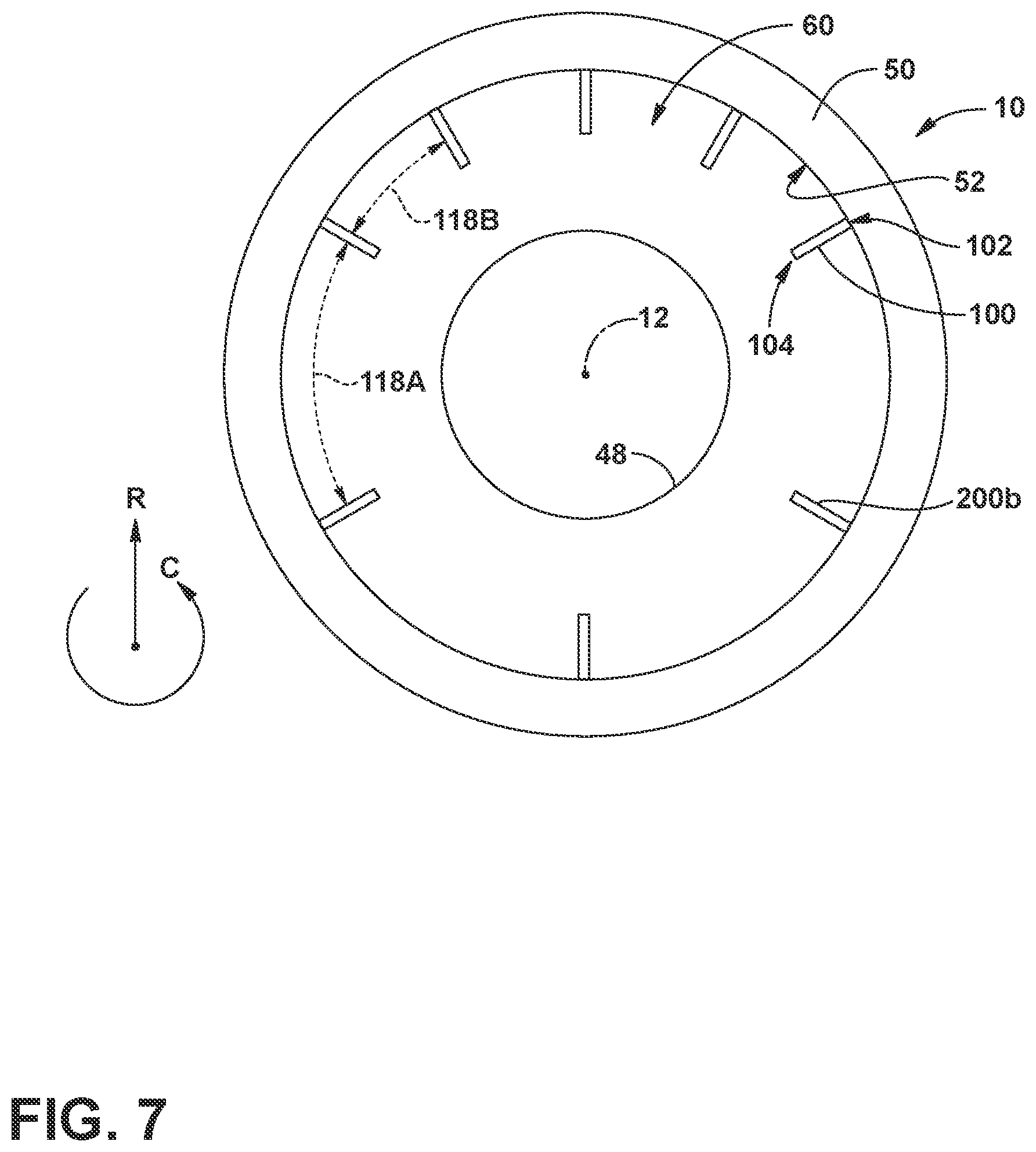Patent US12312977 Figure 7 – Turbine engine with a primary stage of airfoils and a subsidiary stage of airfoils