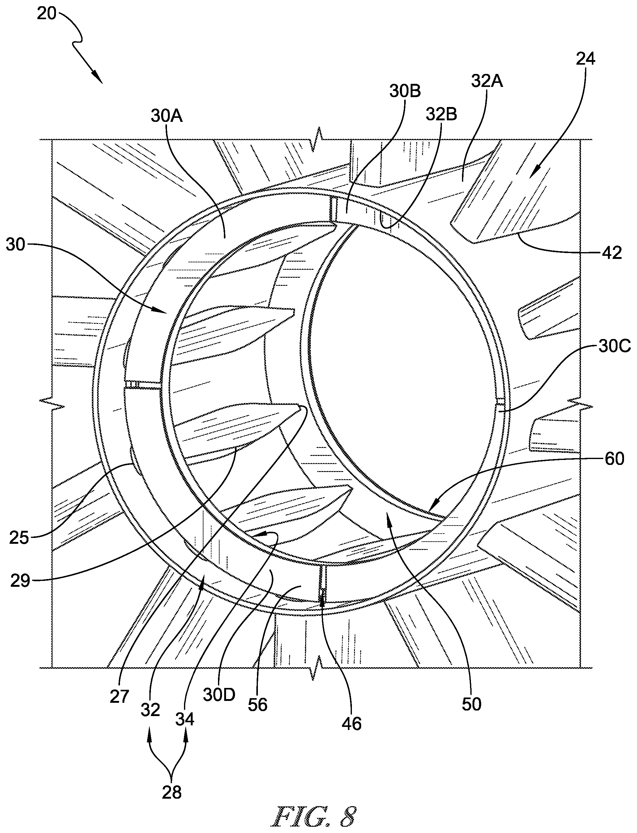 Patent US12312979 Figure 8 – Retainer rings for vane assemblies used in gas turbine engines