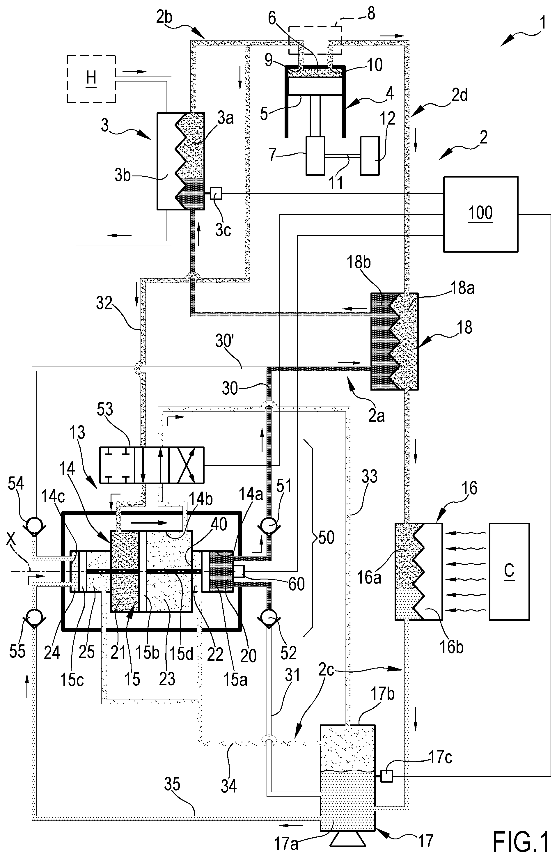 Patent US12312980 Figure 1 – Plant and process of converting thermal energy into mechanical and/or electrical energy