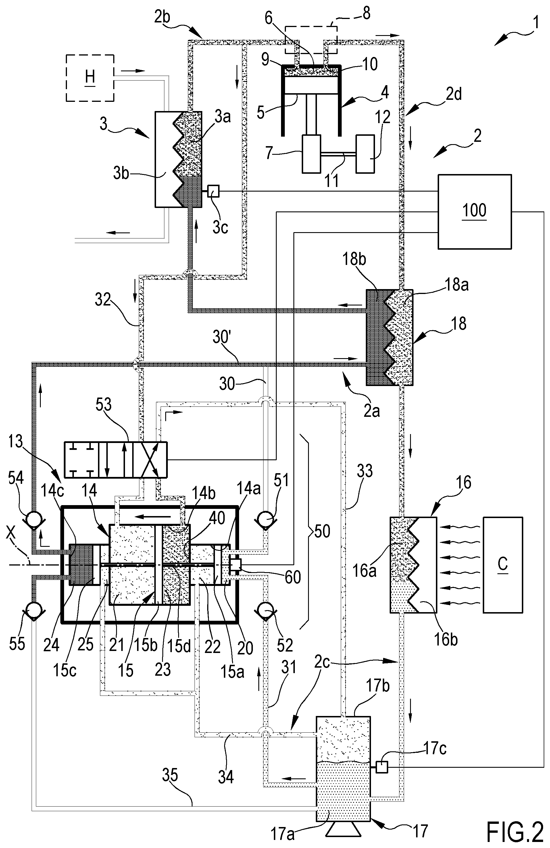 Patent US12312980 Figure 2 – Plant and process of converting thermal energy into mechanical and/or electrical energy