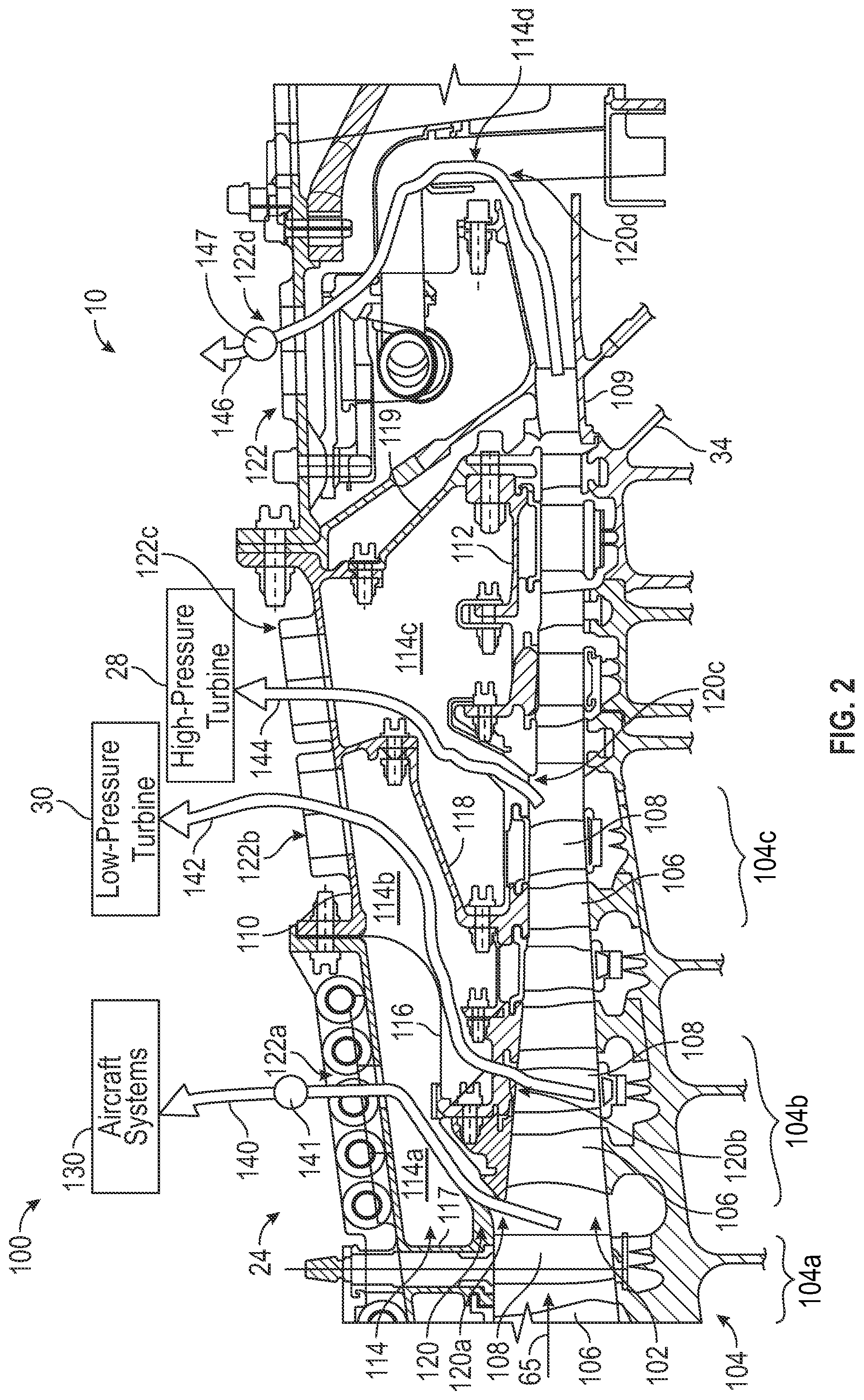 Patent US12312997 Figure 2 – Turbine engine having a bleed system