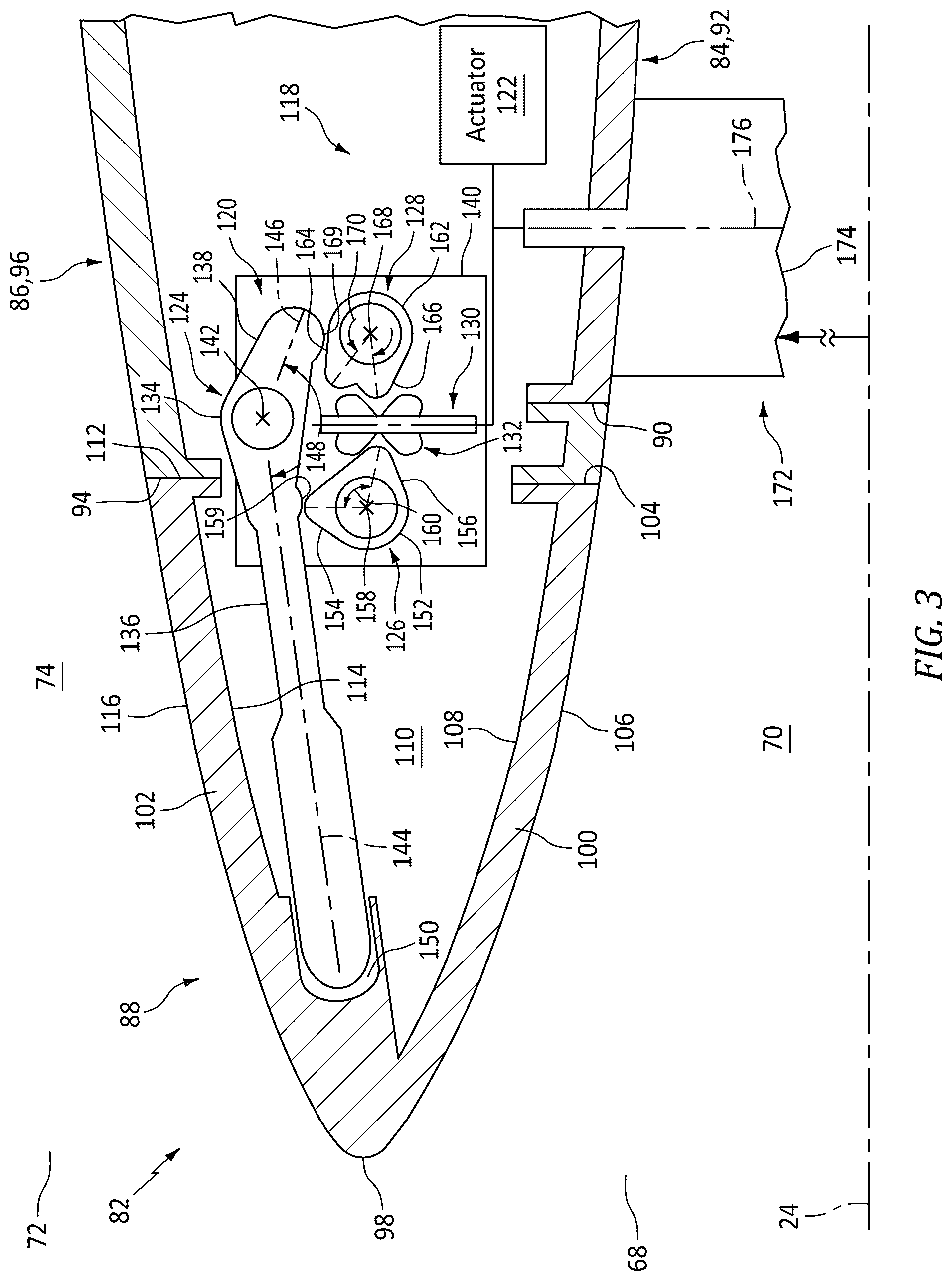 Patent US12312998 Figure 3 – Actuatable airflow splitter for an aircraft powerplant