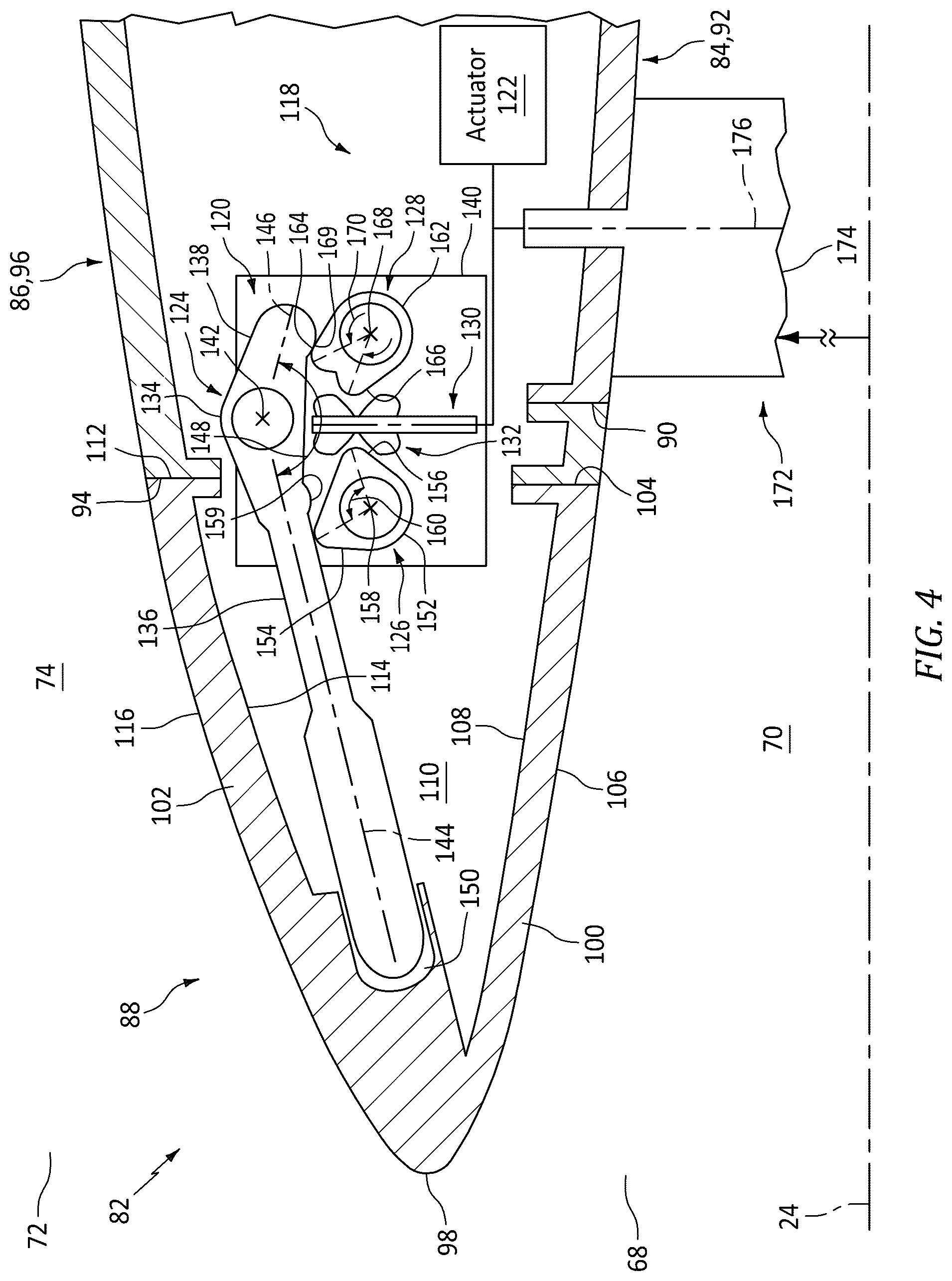 Patent US12312998 Figure 4 – Actuatable airflow splitter for an aircraft powerplant