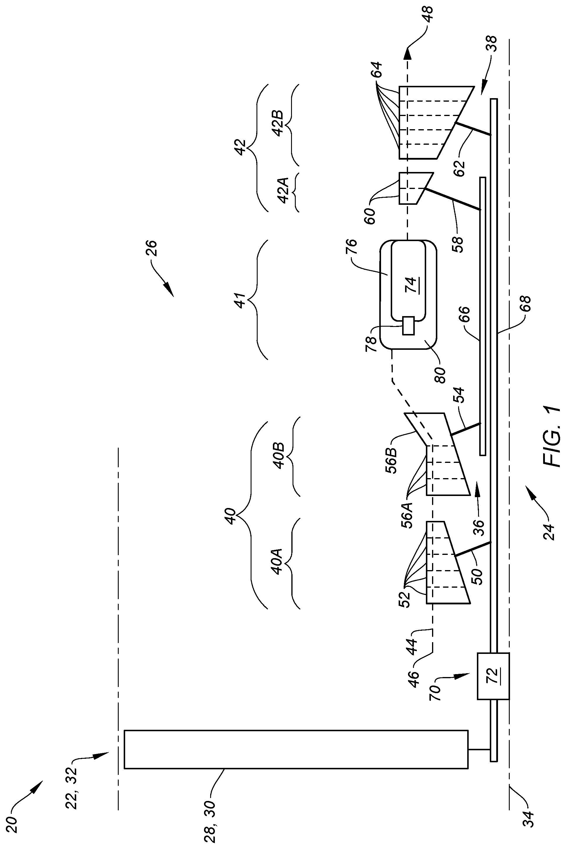 Patent US12312999 Figure 1 – Separating airflows within a turbine engine