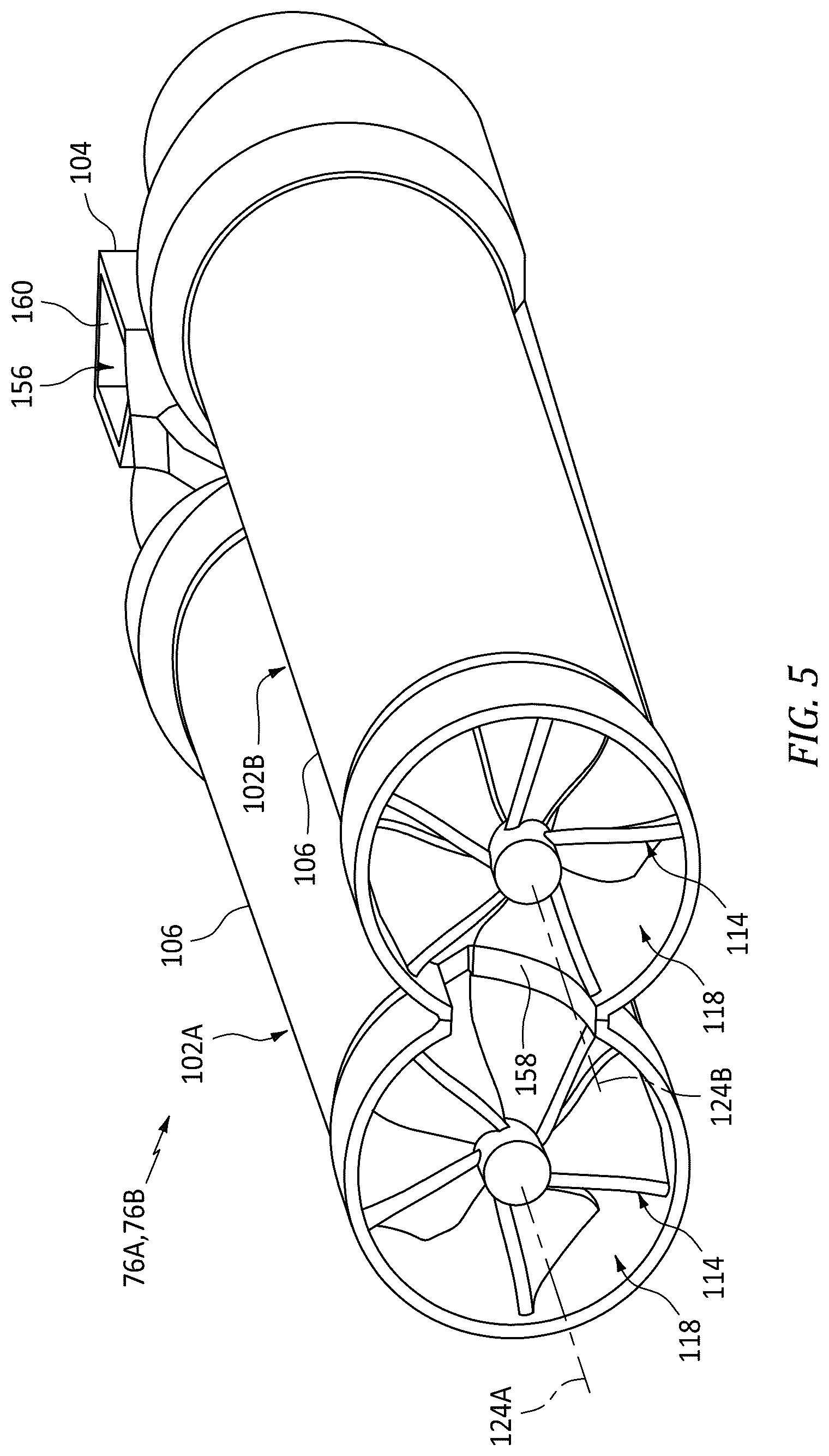 Patent US12313000 Figure 5 – Separating airflows within a turbine engine
