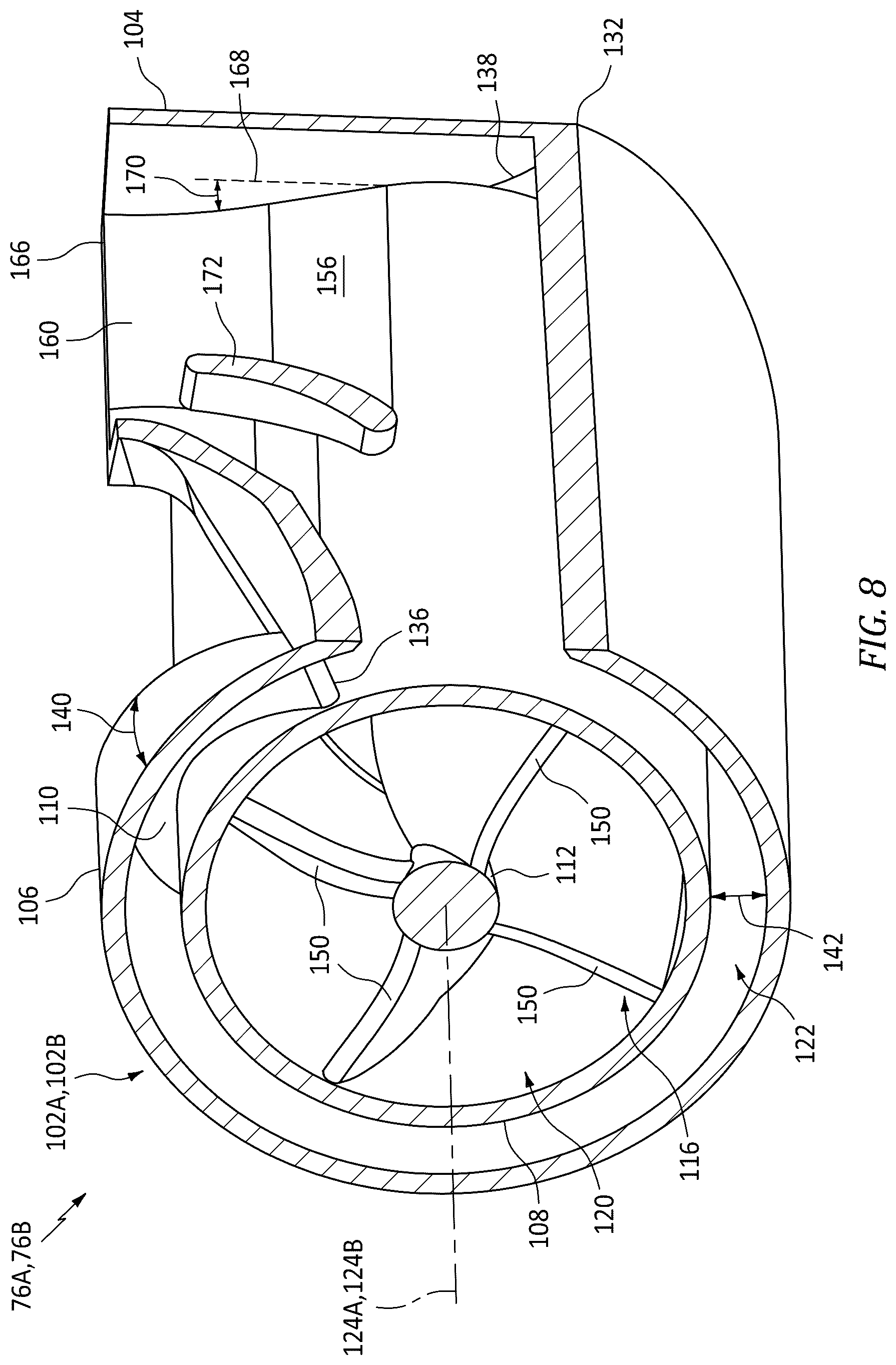 Patent US12313000 Figure 8 – Separating airflows within a turbine engine