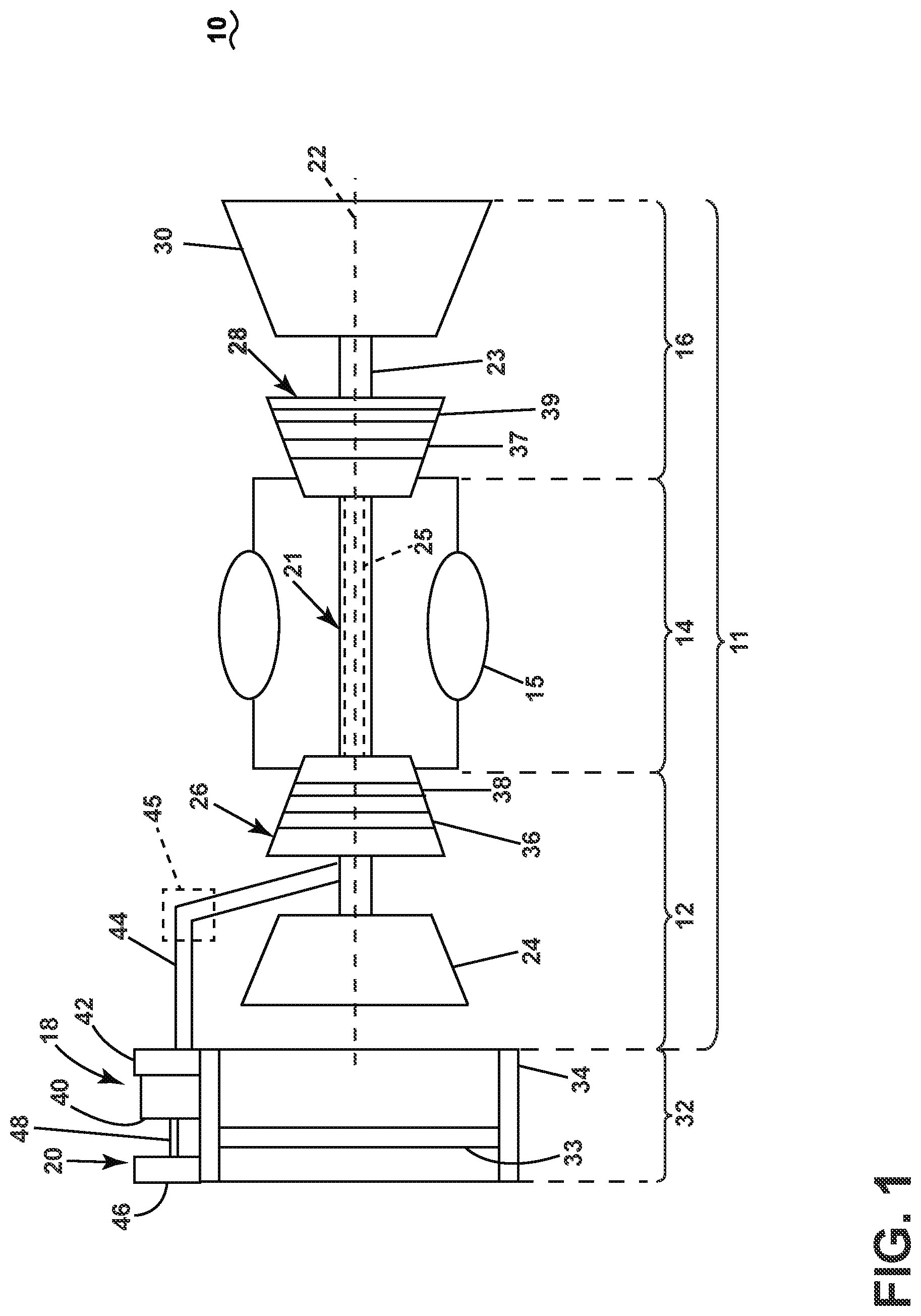 Patent US12313006 Figure 1 – Turbine engine including an air turbine starter