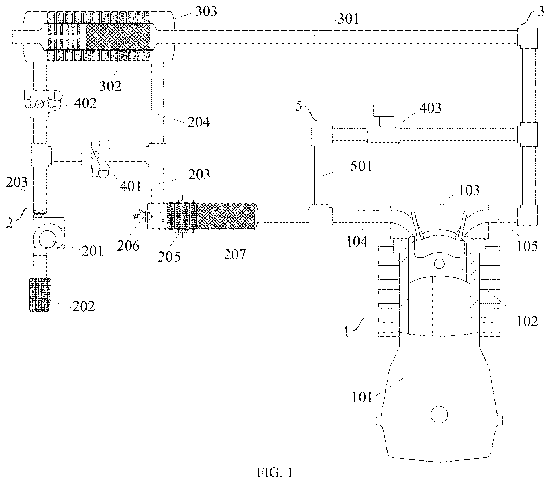 Patent US12313015 Figure 1 – Internal combustion engine with external circulation system and working method thereof