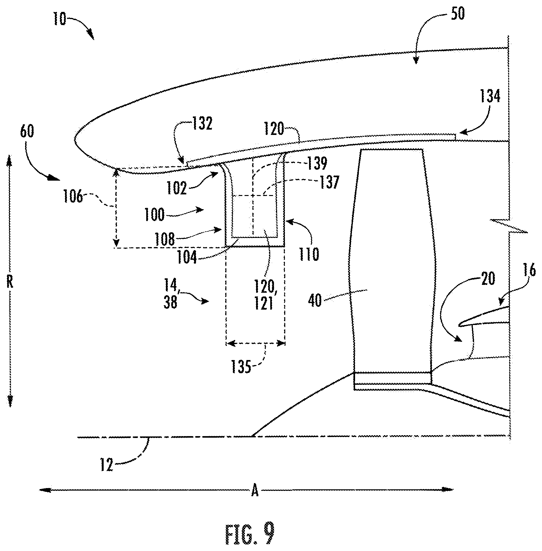 Patent US12313021 Figure 5 – Outer nacelle with inlet guide vanes and acoustic treatment