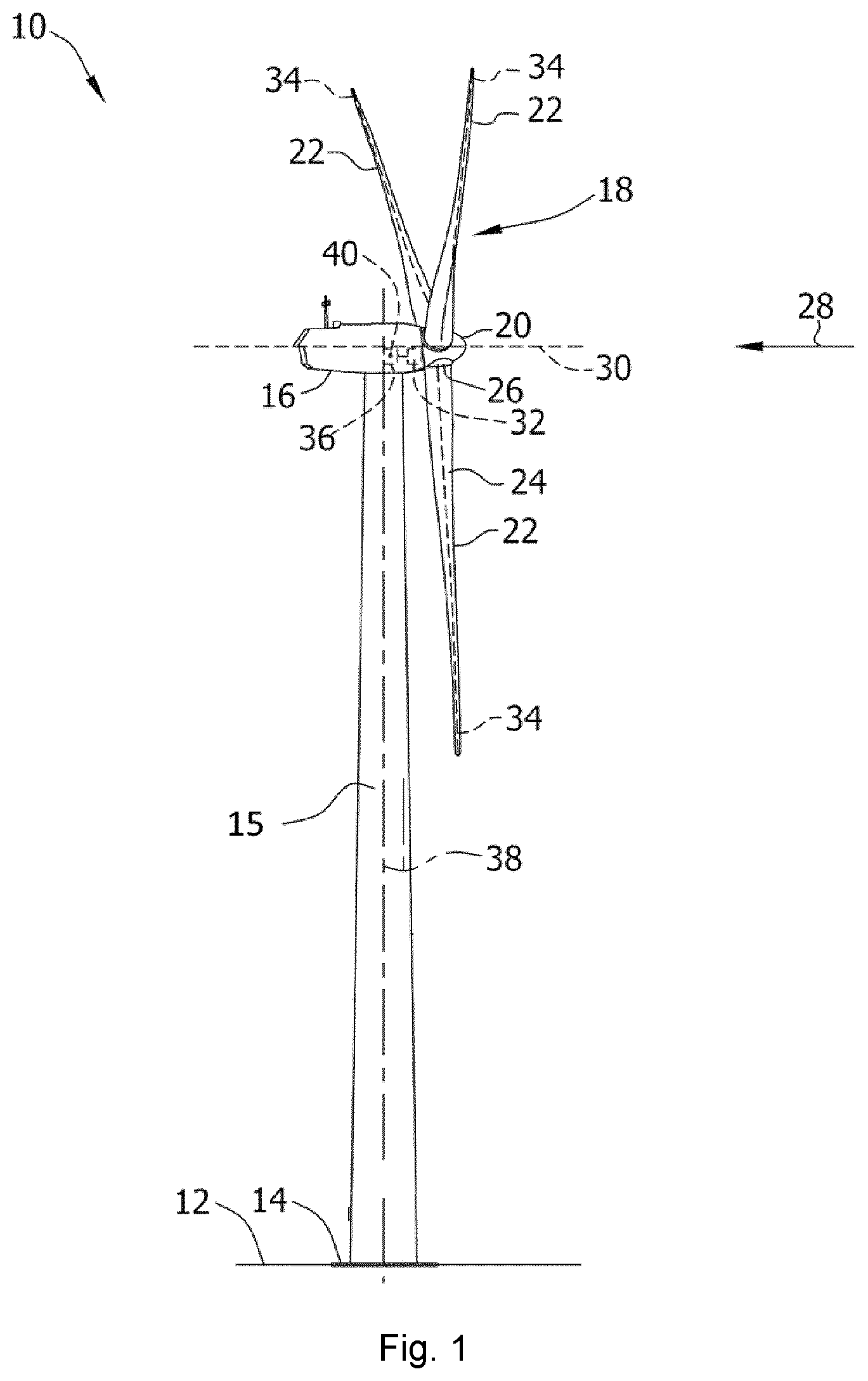 Patent US12313029 Figure 1 – Devices and methods for mitigating vibrations in wind turbine blades