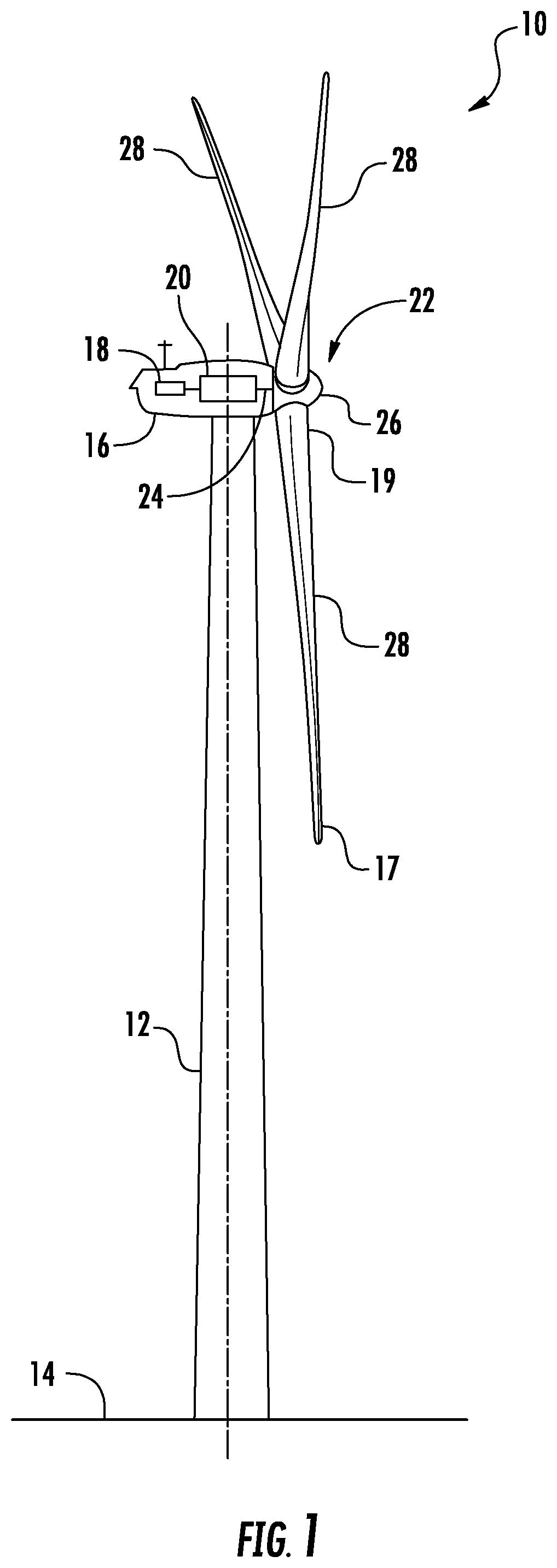 Patent US12313030 Figure 1 – Jointed wind turbine rotor blade with chord-wise extending pin bushings designed to minimize chord-wise gap