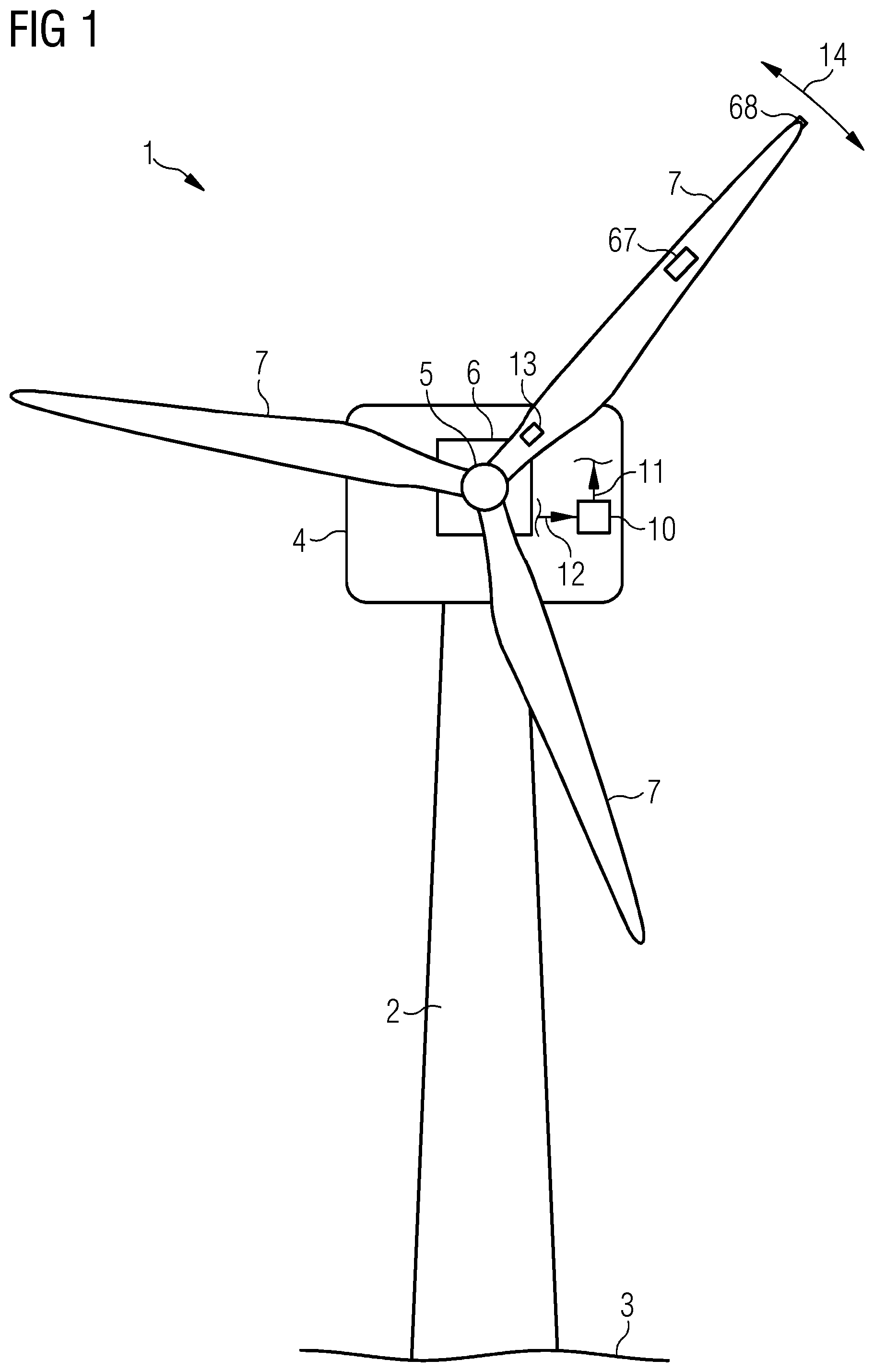 Patent US12313037 Figure 1 – Controlling a wind turbine with respect to dynamic stability
