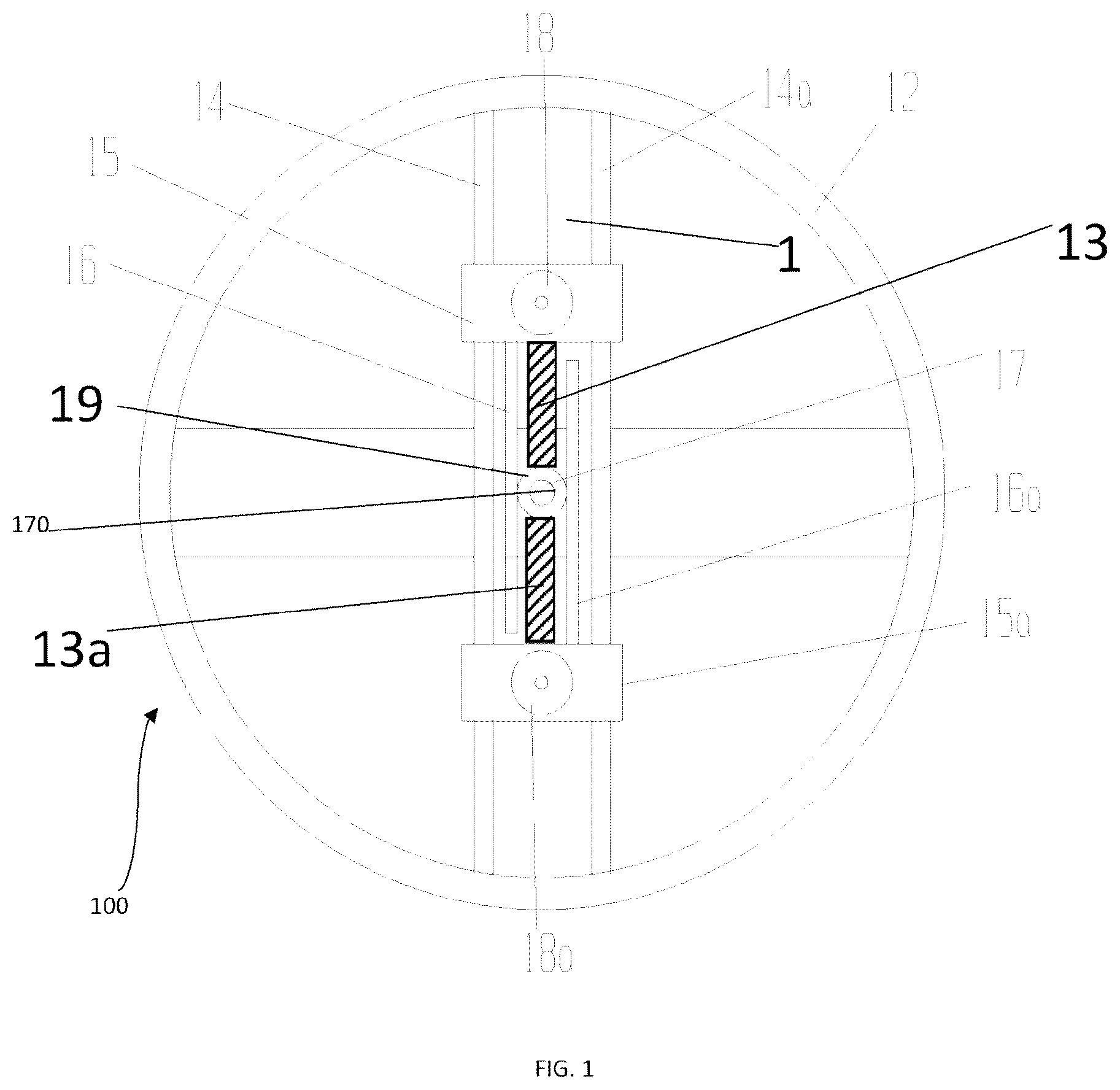 Patent US12313043 — Gravitational-to-kinetic energy converter — Figure 1