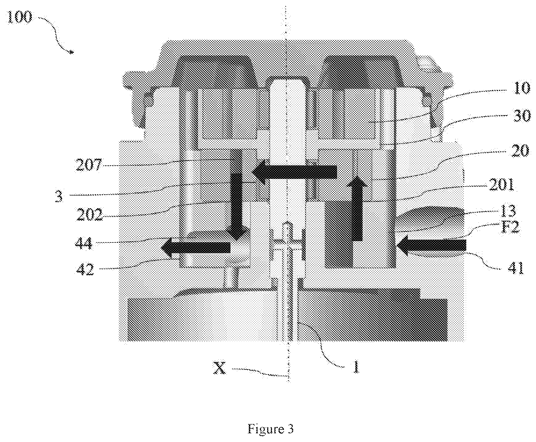 Patent US12313067 Figure 3 – Dual gerotor apparatus, a powertrain assembley and an electrified vehicle