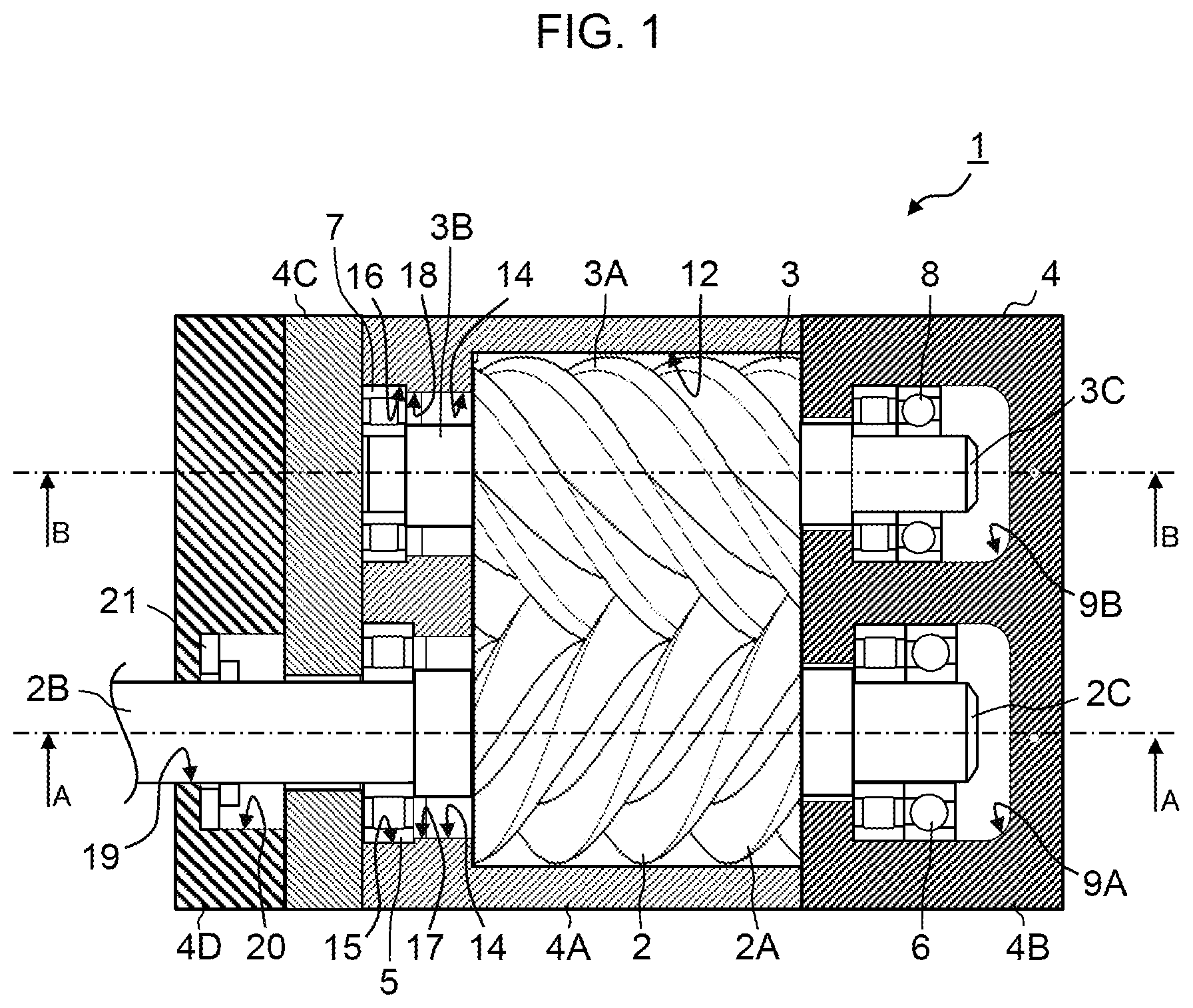 Patent US12313069 Figure 1 – Screw compressor