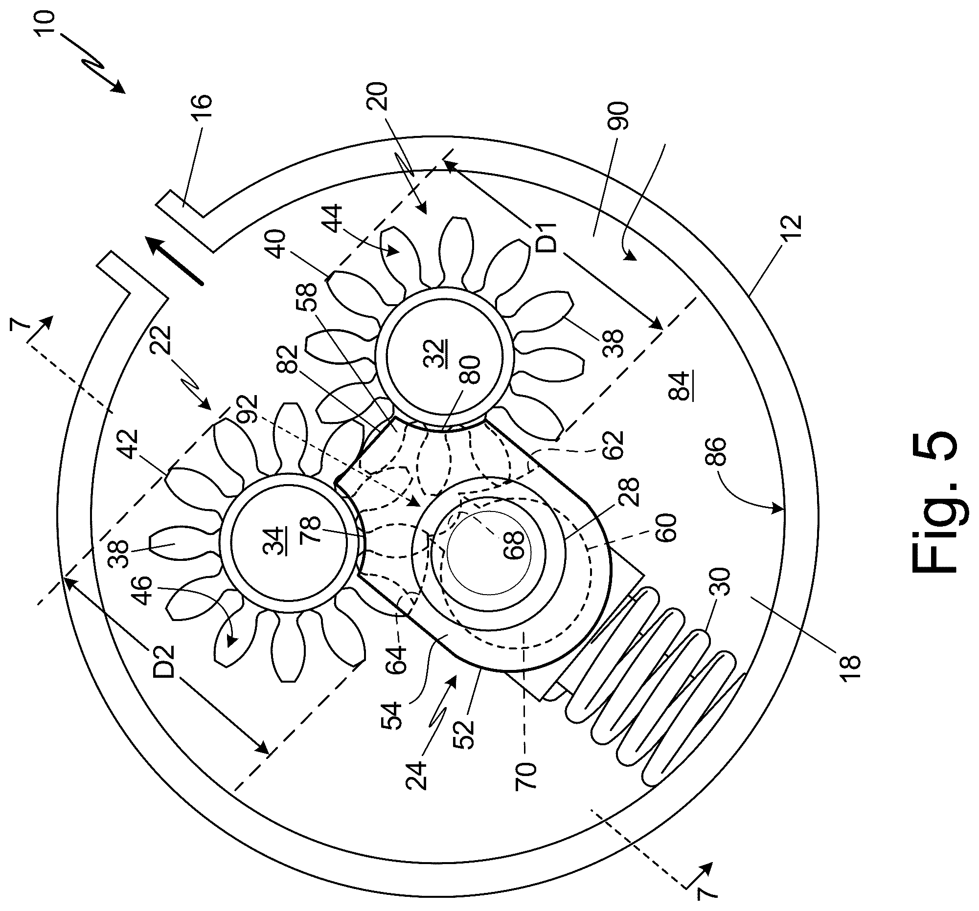 Patent US12313071 Figure 5 – Gear pump with suction housing element providing a tight seal between suction and high-pressure chamber to increase pump efficiency and method of providing tight seal