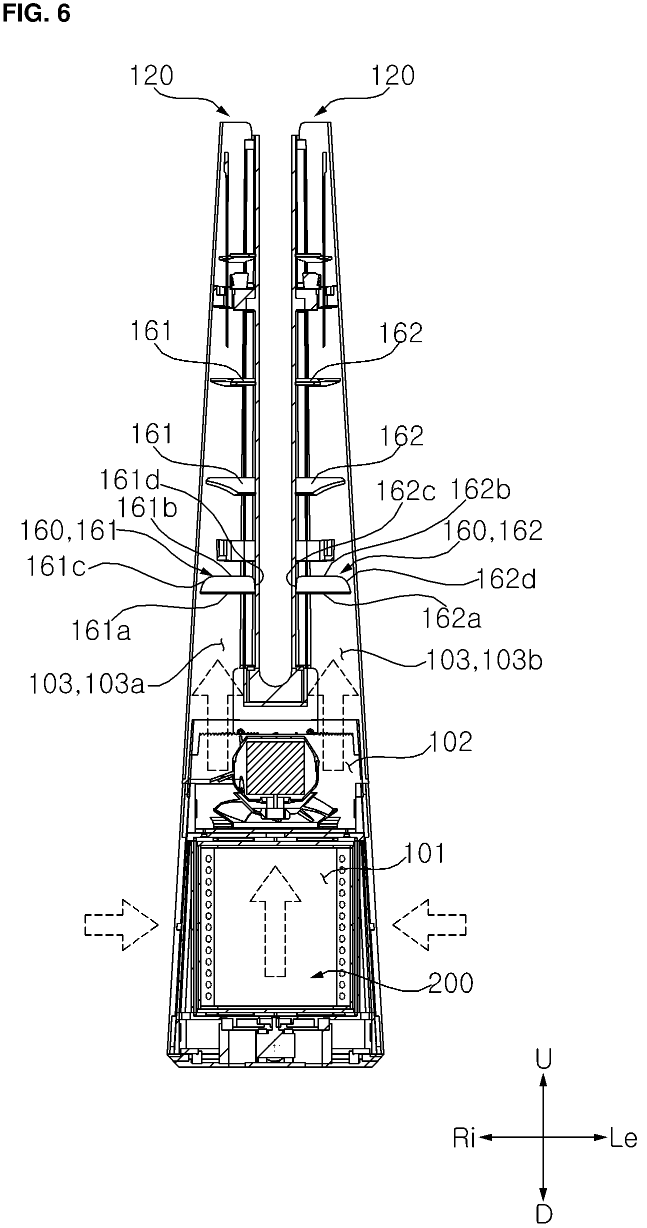 Patent US12313077 Figure 7 – Blower having a movable air flow converter