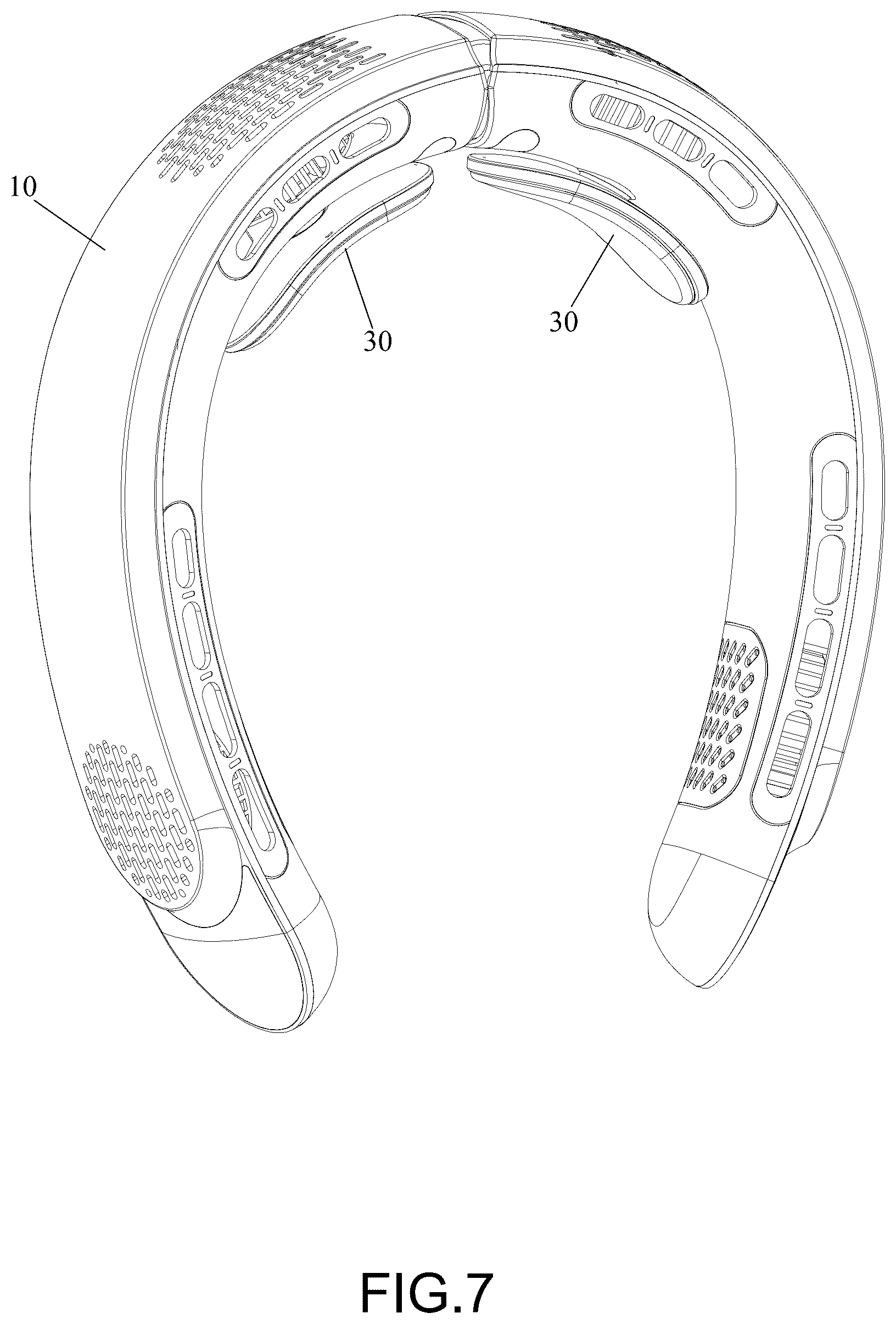 Patent US12313084 Figure 7 – Neck hanging fan