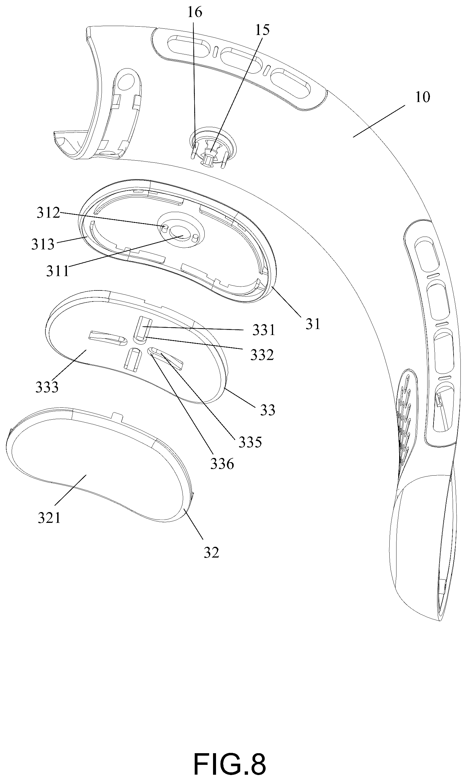 Patent US12313084 Figure 8 – Neck hanging fan