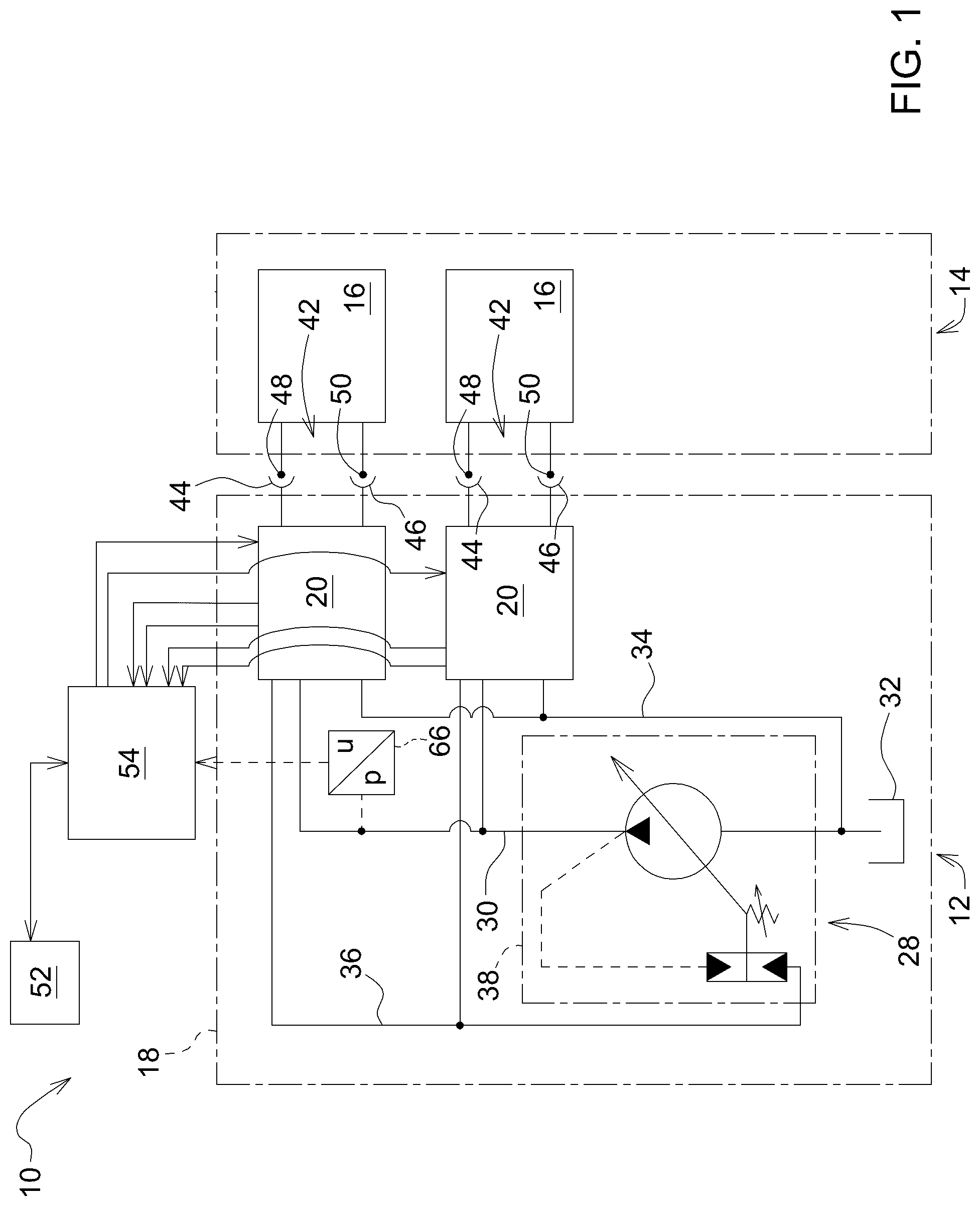 Patent US12313091 — Arrangement for operating a hydraulic consumer — Figure 1