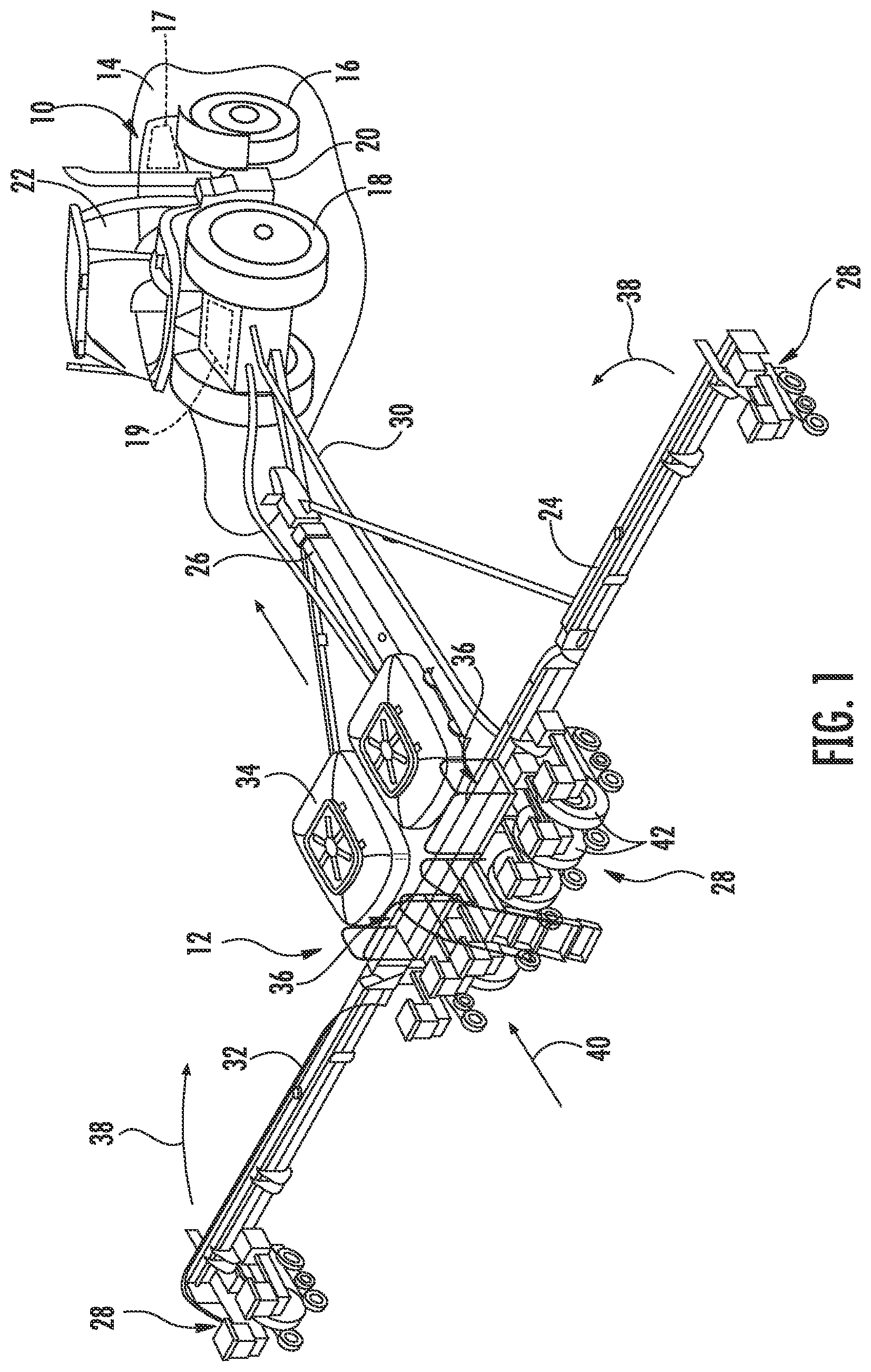 Patent US12313092 Figure 1 – Systems and methods for grouping hydraulic functions for an agricultural implement