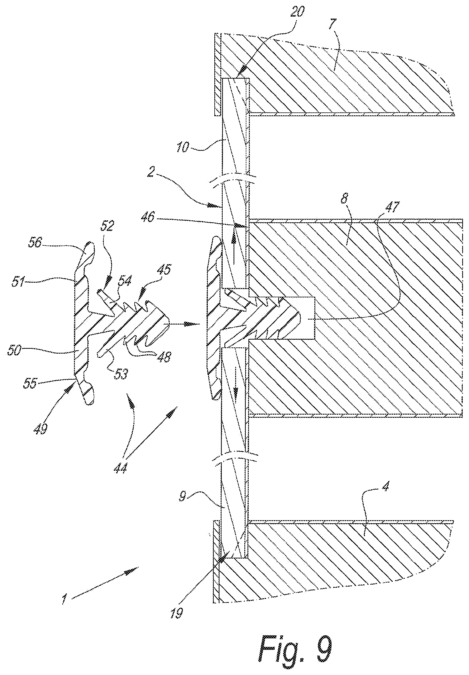 Patent US12313106 Figure 4 – Composed element and rear wall construction applied herewith