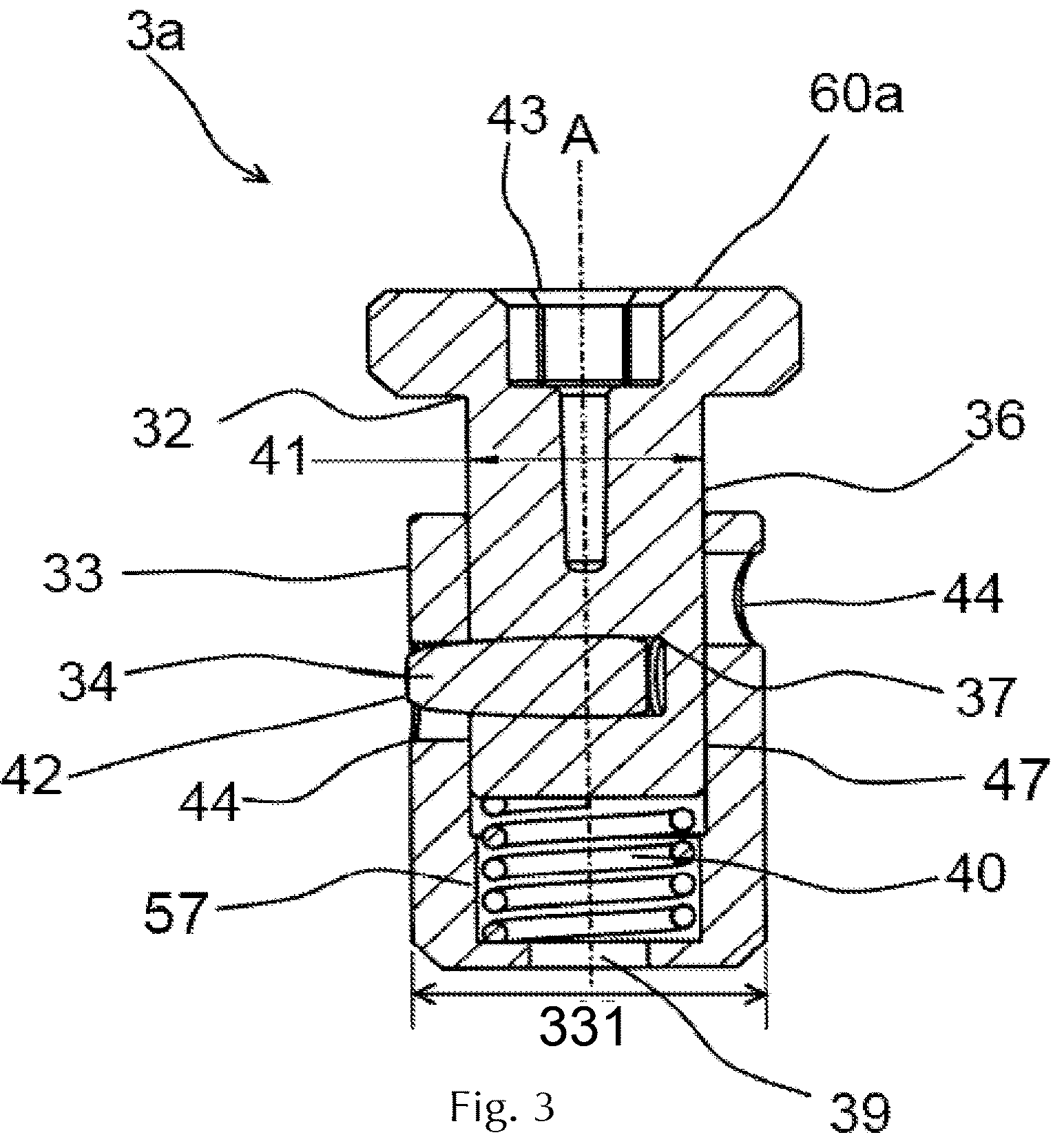 Patent US12313107 Figure 2 – Nozzle system for a textile machine, screw system for a quick fastening system, and textile machine comprising said nozzle system