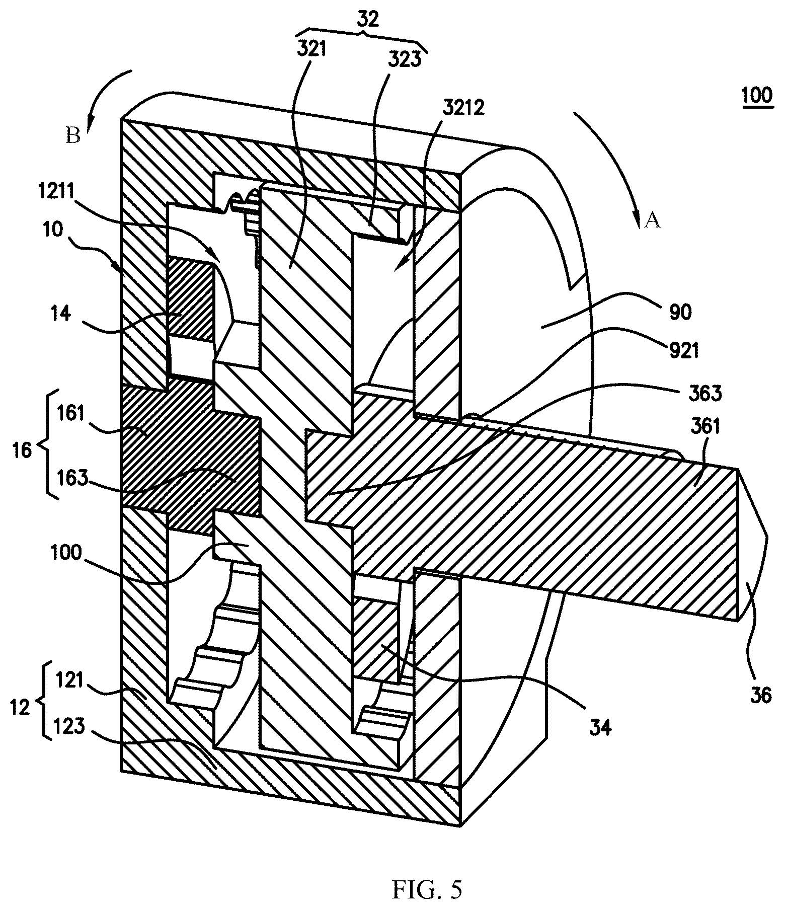Patent US12313114 Figure 5 – Rotating shaft apparatus and electronic device