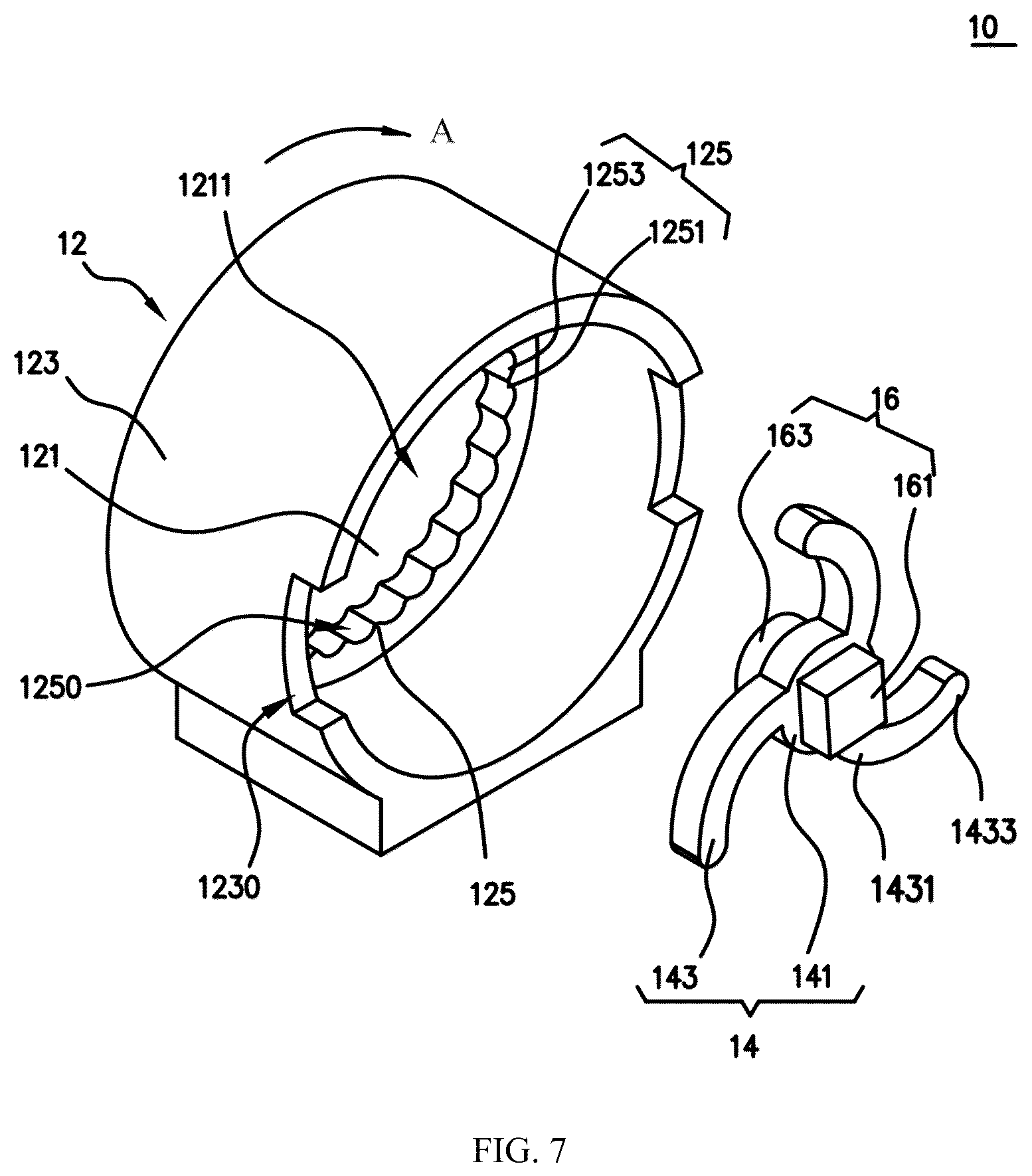 Patent US12313114 Figure 7 – Rotating shaft apparatus and electronic device