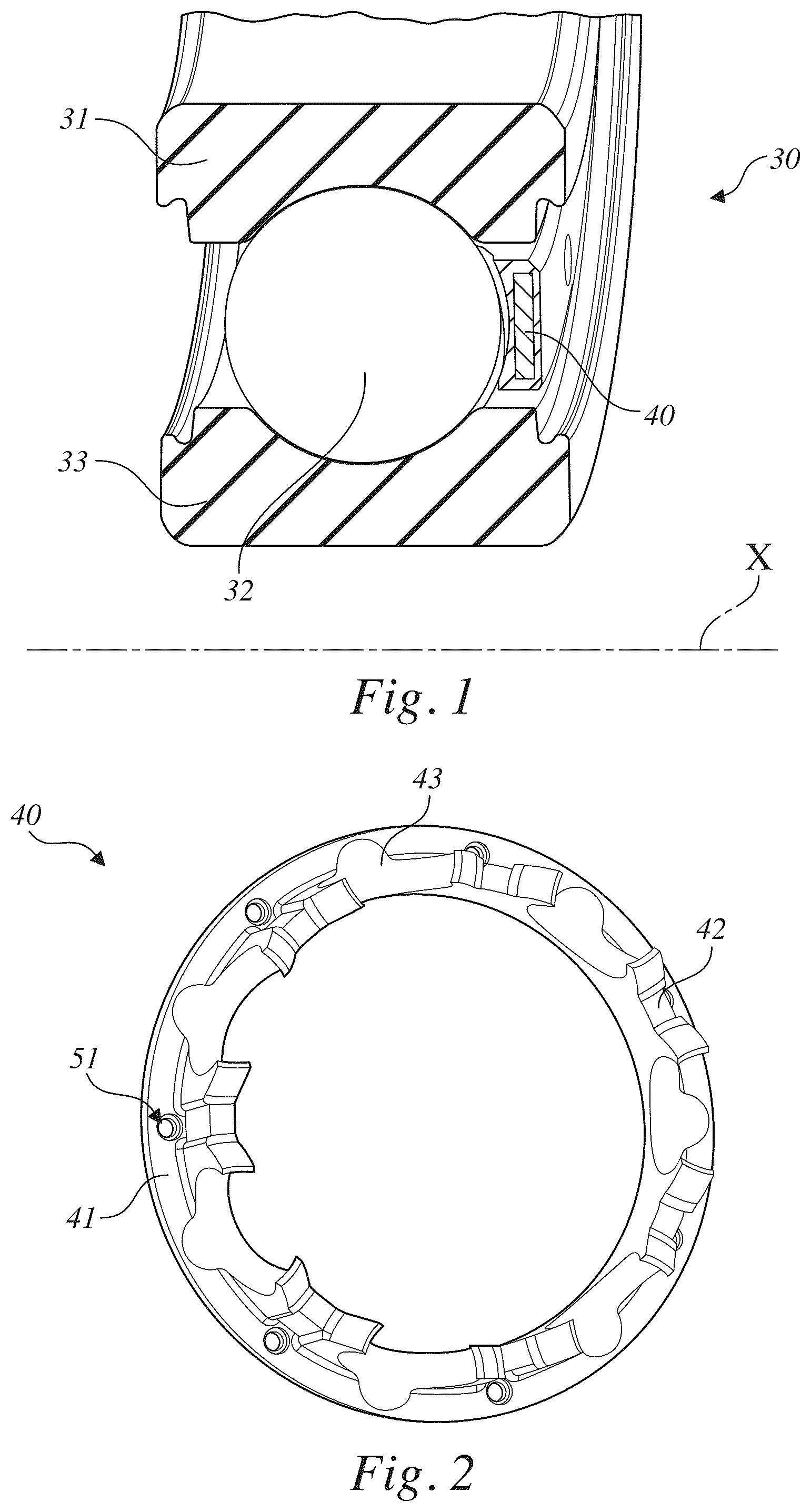 Patent US12313122 Figure 1 – Bearing unit with reinforced retention cage