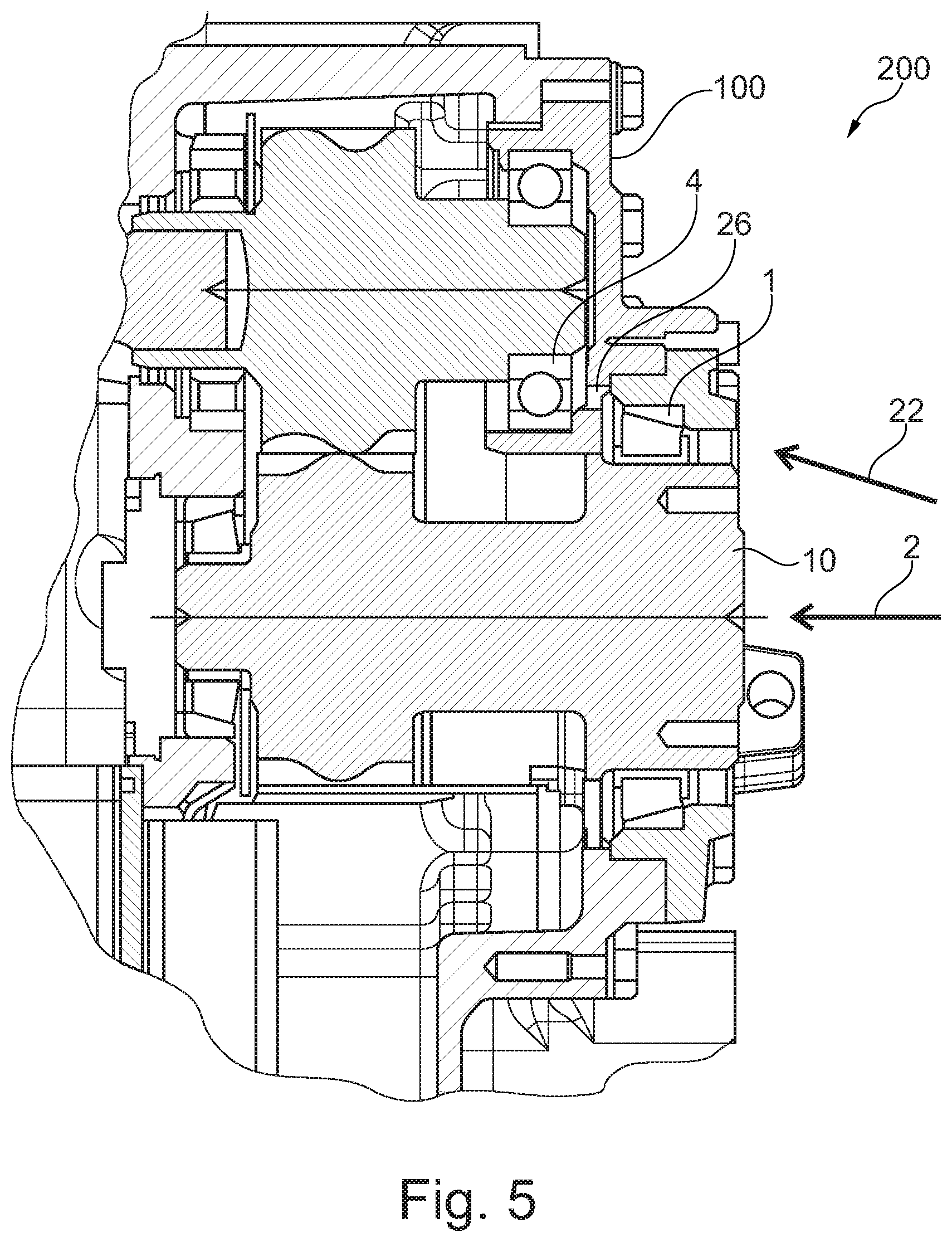 Patent US12313123 Figure 5 – Mechanical assembly including a roller bearing
