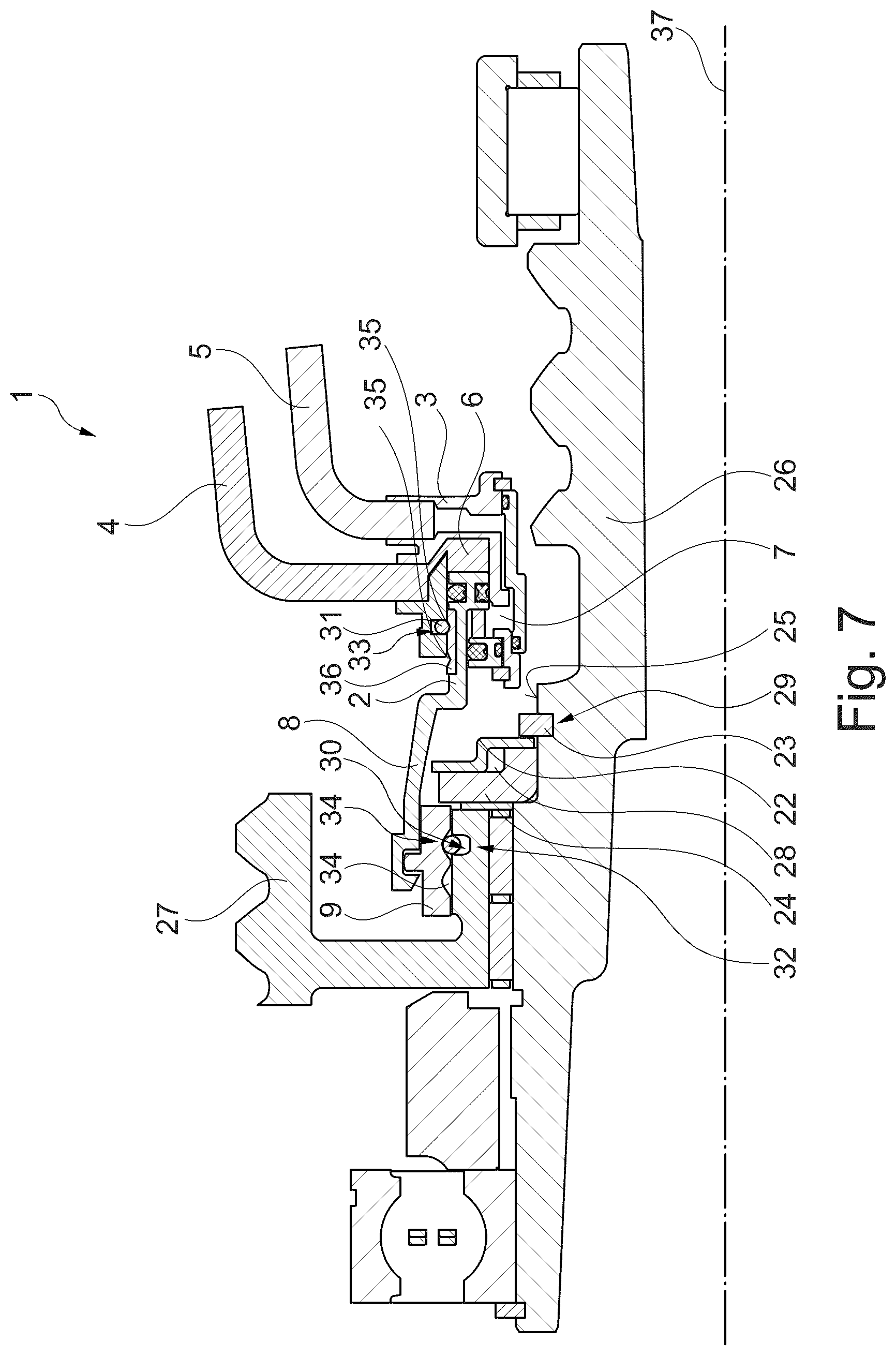 Patent US12313126 Figure 3 – Clutch with a piston that can be acted upon from both sides, and stop plate