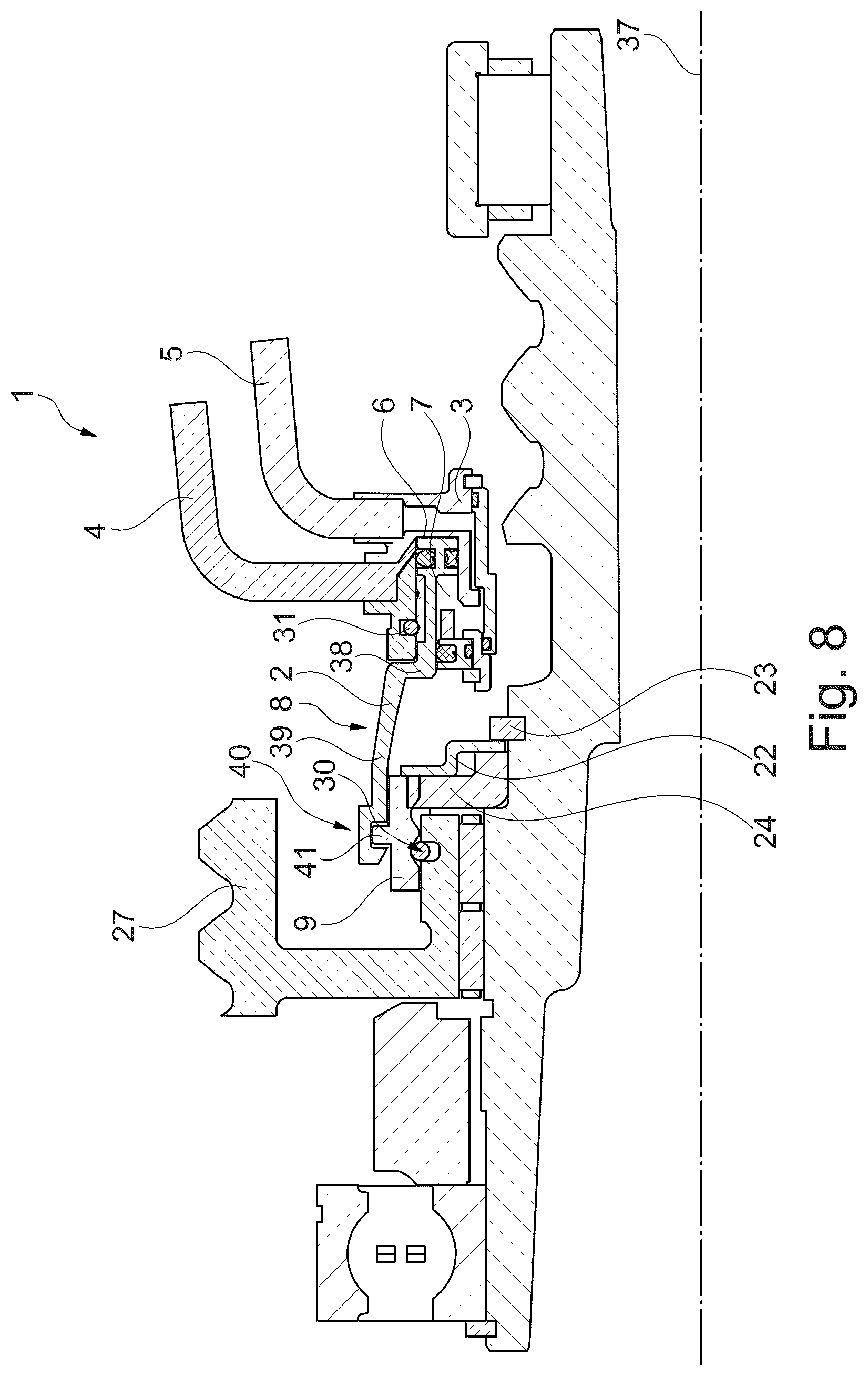 Patent US12313126 Figure 4 – Clutch with a piston that can be acted upon from both sides, and stop plate