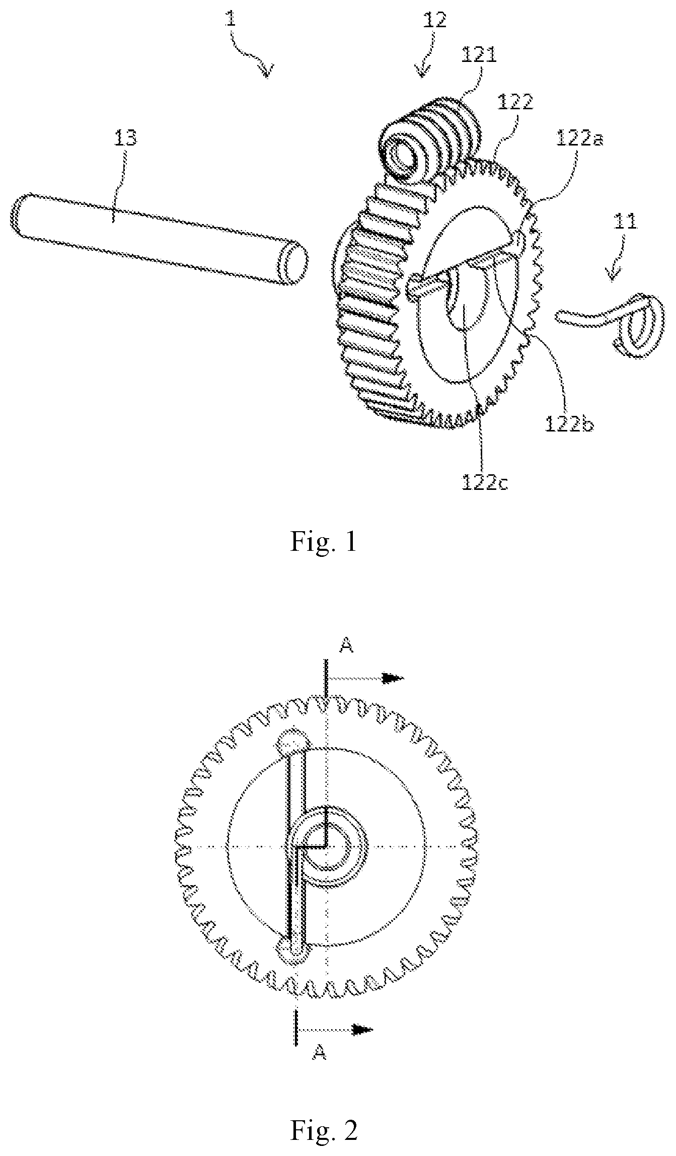 Patent US12313130 Figure 1 – One-way damping structure and adjusting assembly comprising one-way damping structure