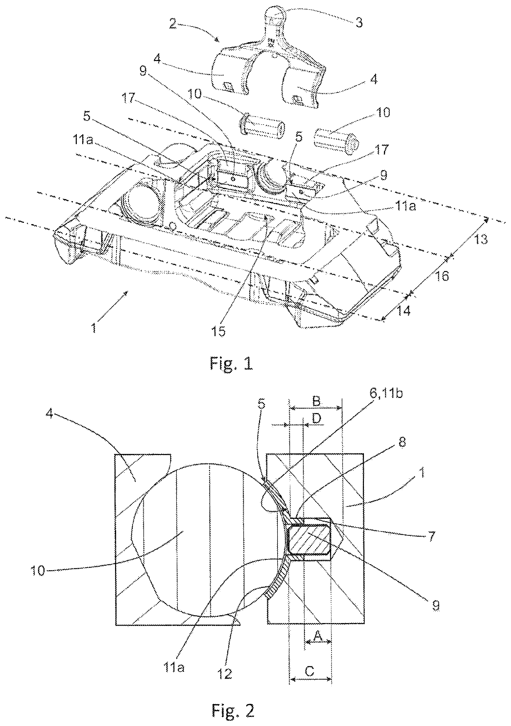 Patent US12313133 Figure 1 – Disk brake and shell assembly for pressure transmission in a brake application device of a disk brake