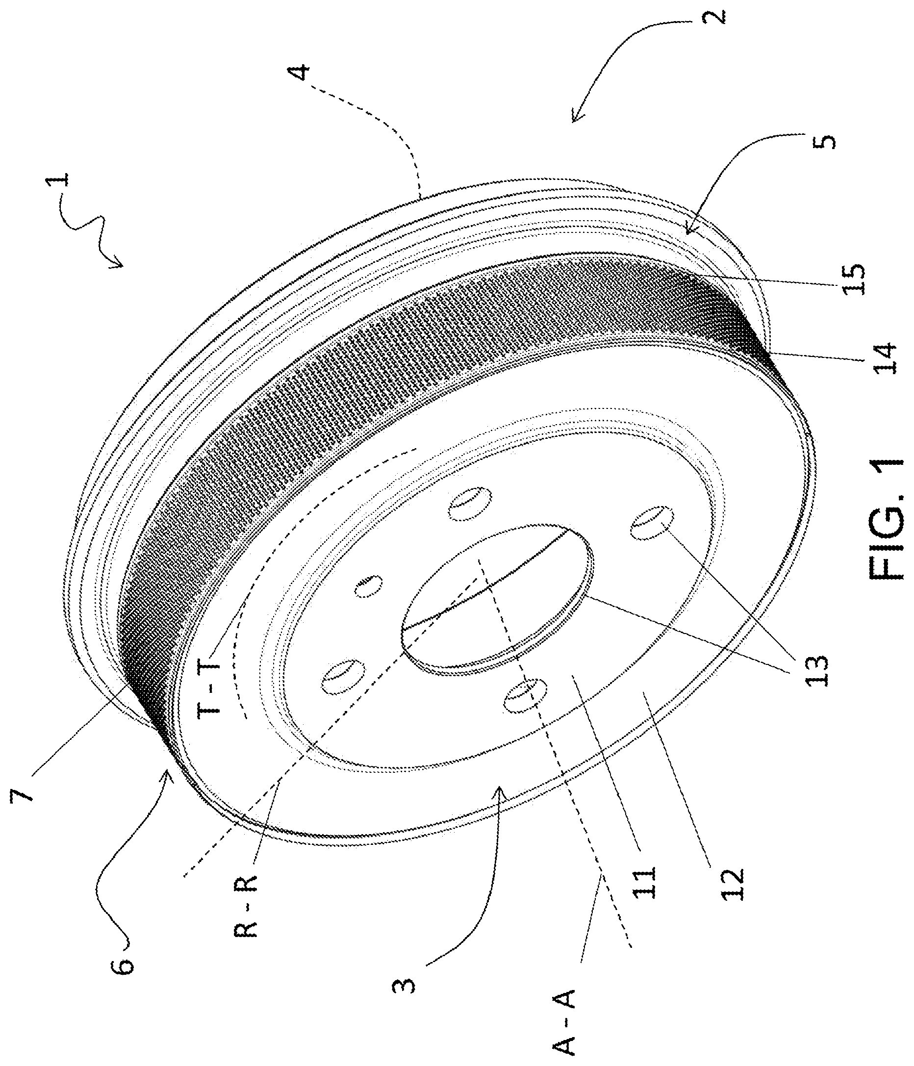 Patent US12313136 Figure 1 – Ventilated brake rotor